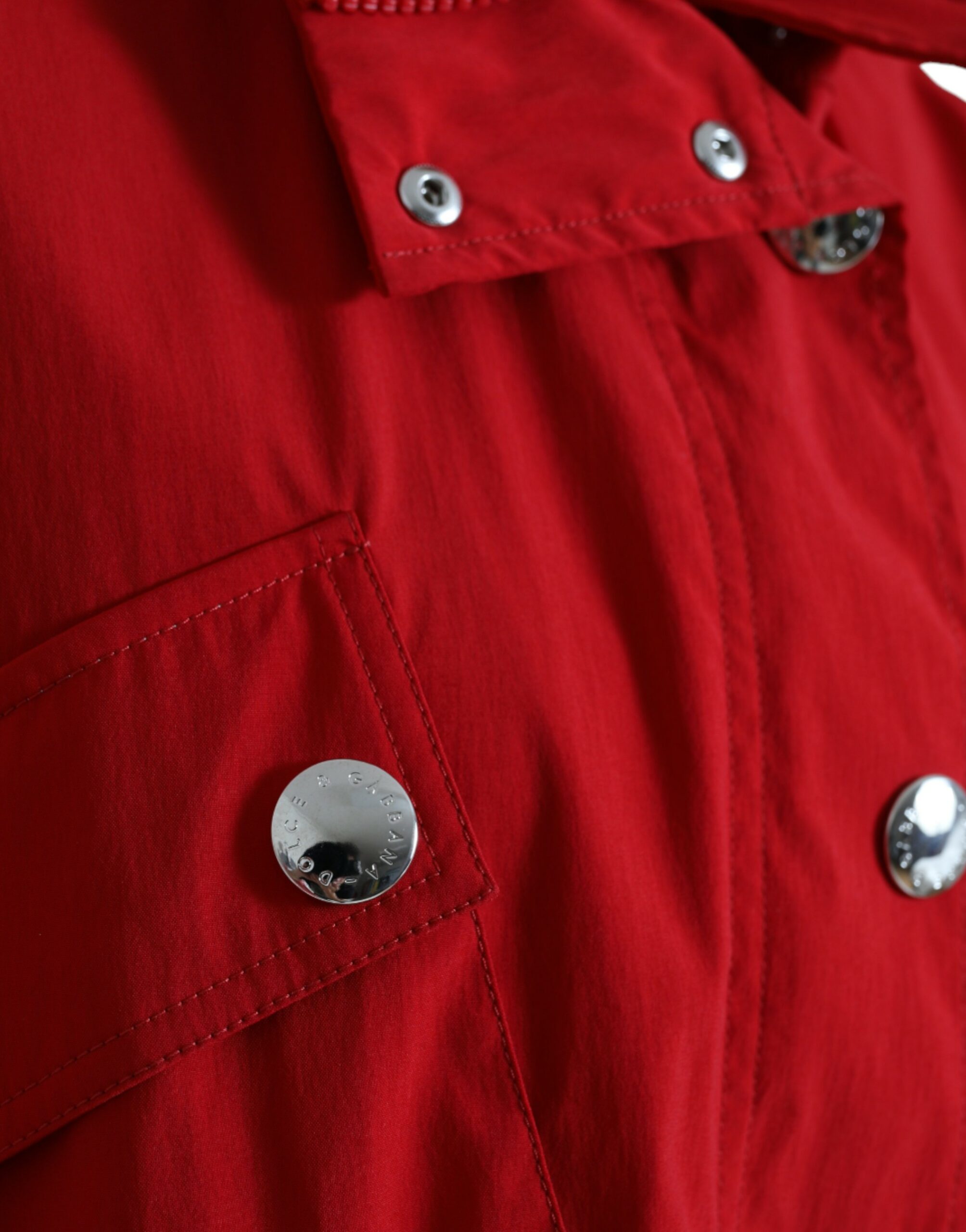 Dolce & Gabbana Red Polyester Hooded Button Rain Coat Women's Jacket