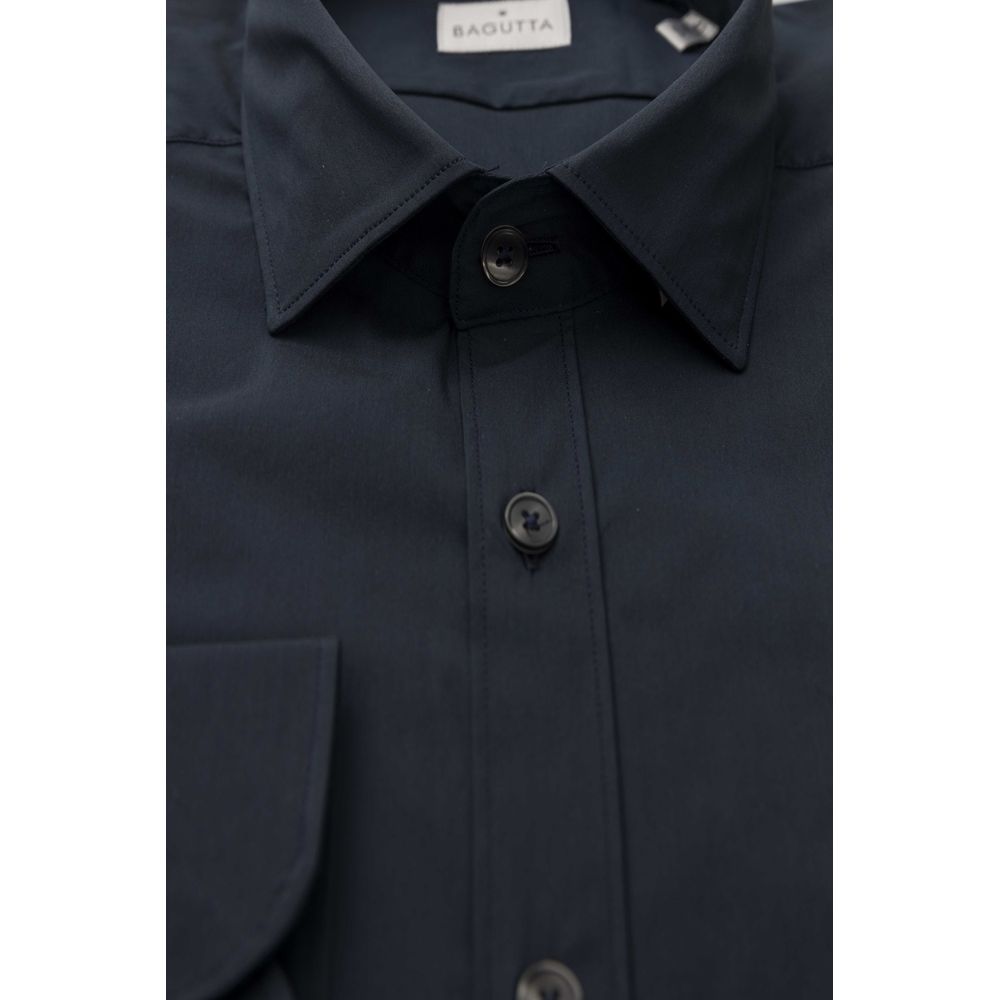 Bagutta Blue Cotton Men Shirt Slim Fit with French Men's Collar