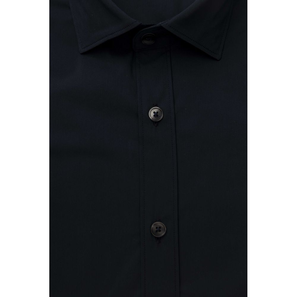 Bagutta Blue Cotton Men Shirt Slim Fit with French Men's Collar