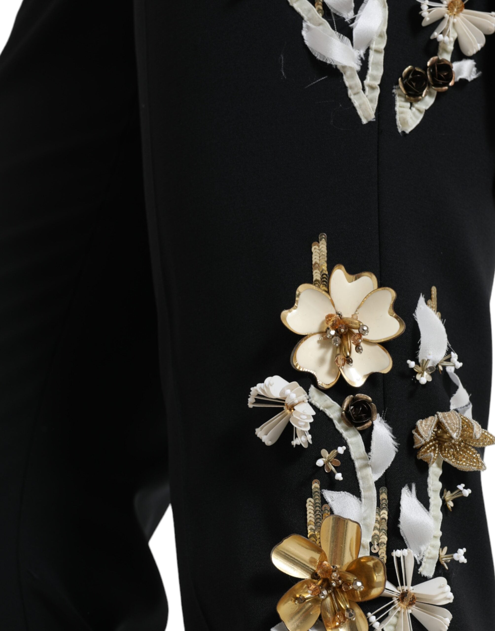 Dolce & Gabbana Black Floral Applique High Waist Tapered Women's Pants