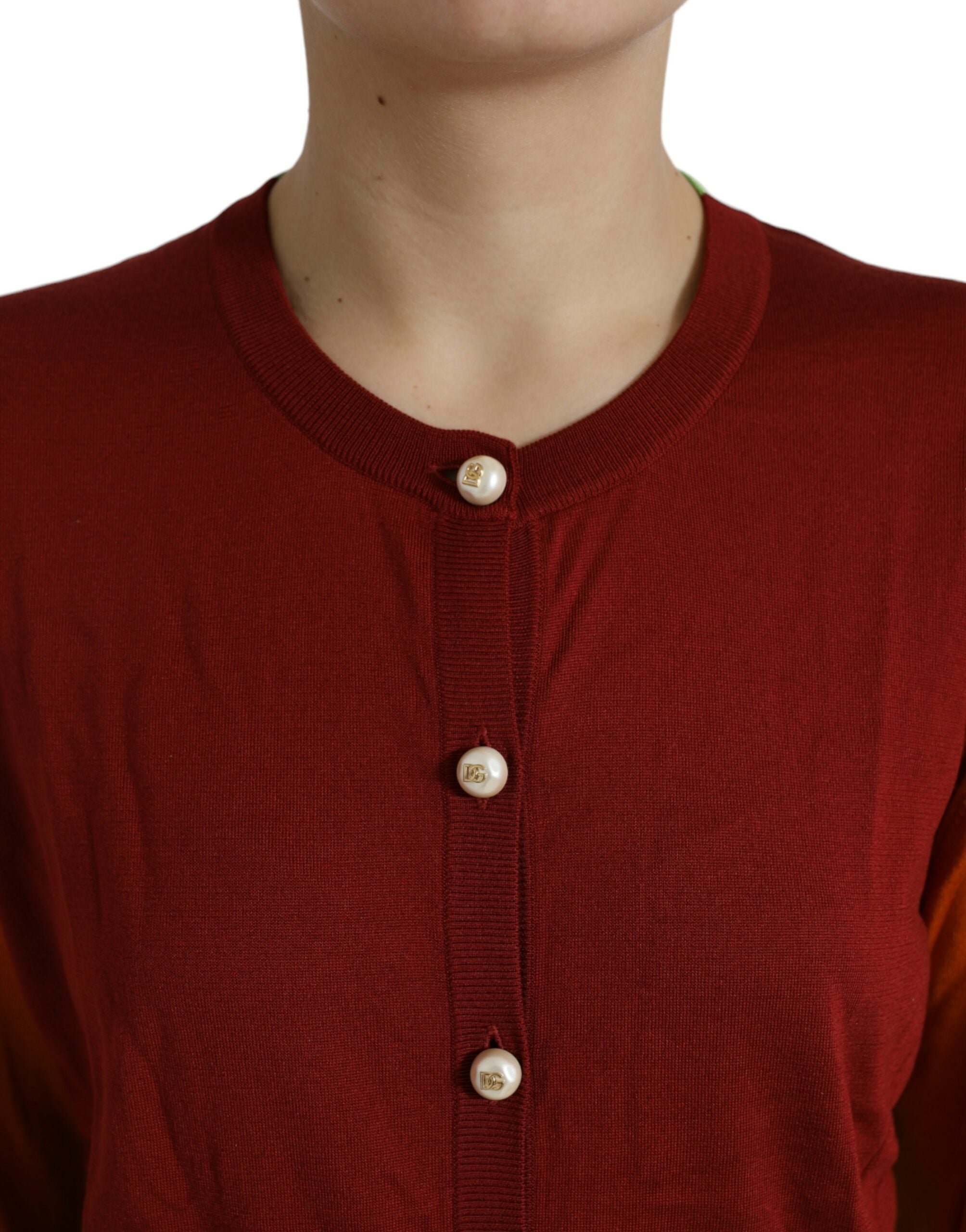 Dolce & Gabbana Multicolor Cardigan Color Block Silk Crewneck Women's Sweater