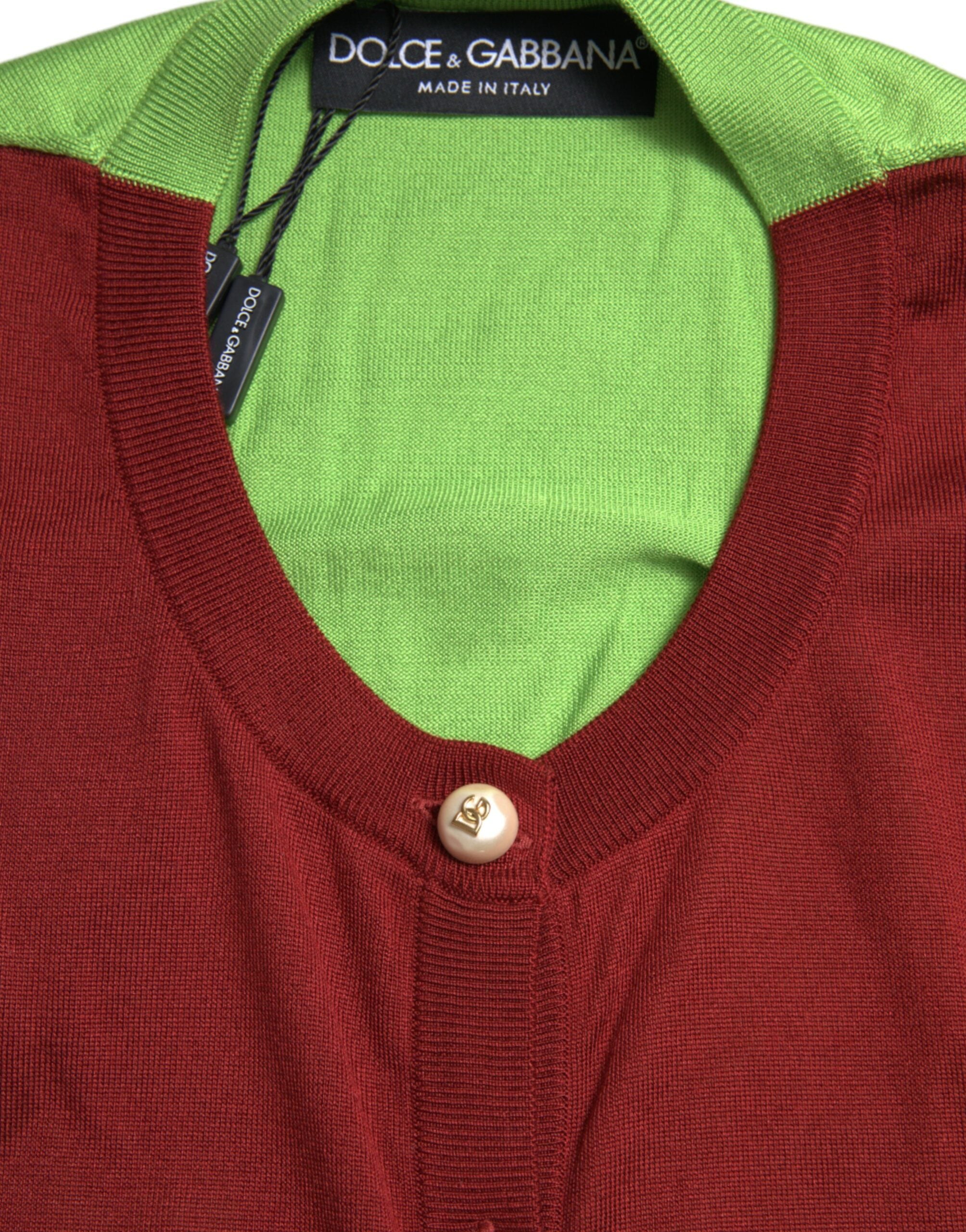 Dolce & Gabbana Multicolor Cardigan Color Block Silk Crewneck Women's Sweater