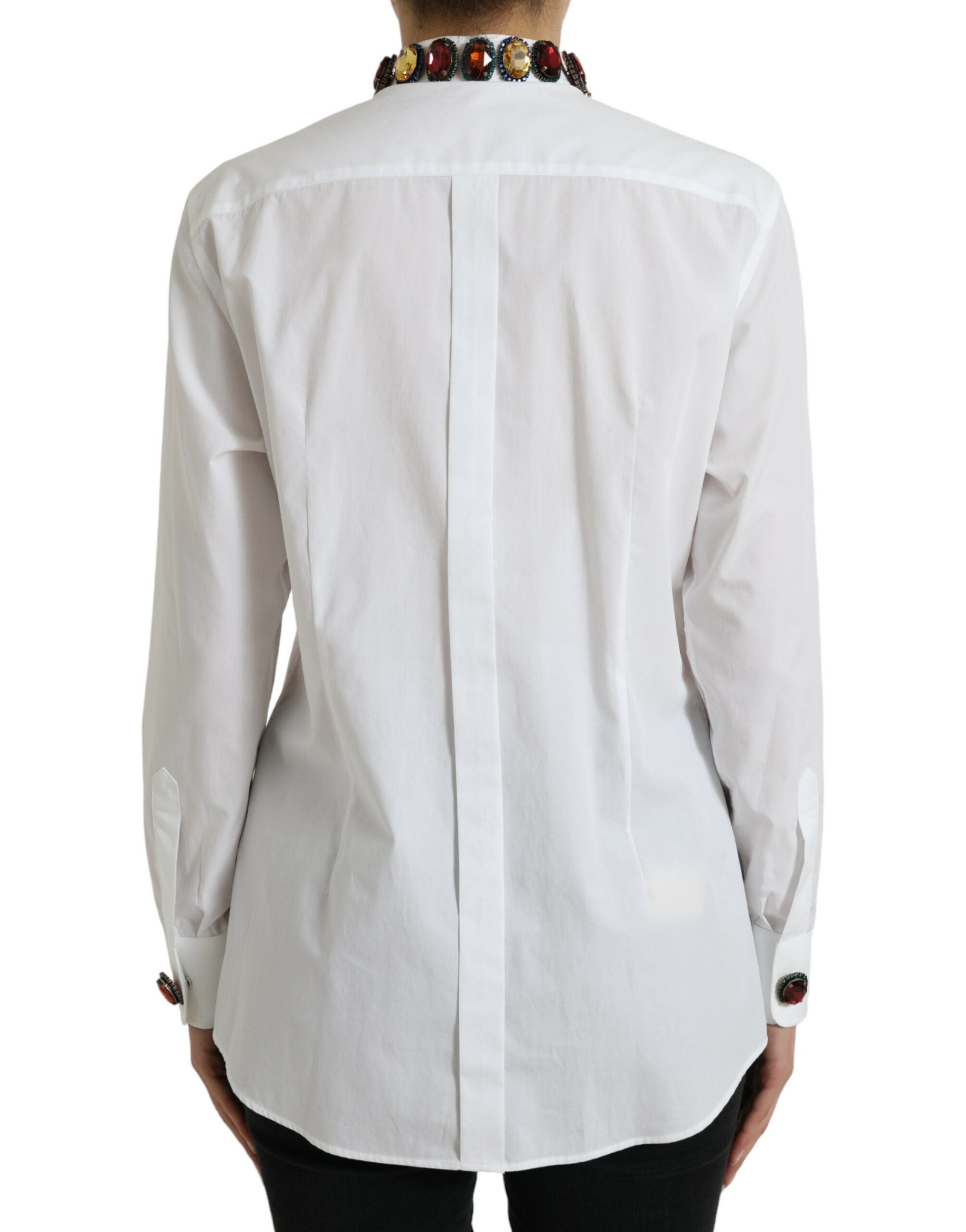Dolce & Gabbana Elegant Crystal-Embellished White Cotton Women's Top