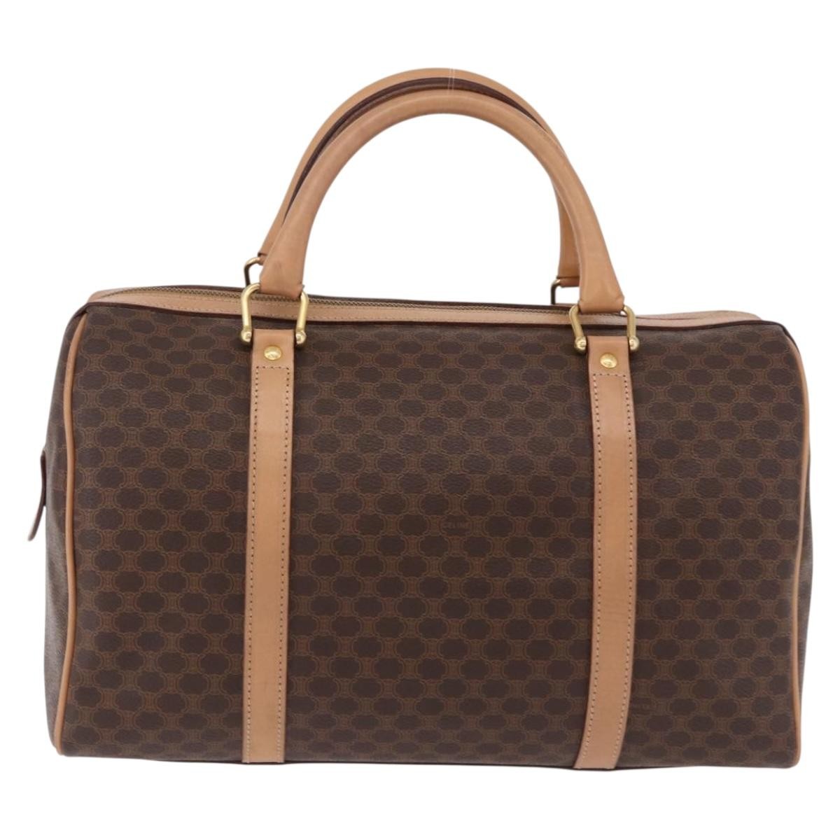 Celine Vintage Boston Macadam Coated Canvas Brown Pvc Handbag (Pre-Owned)