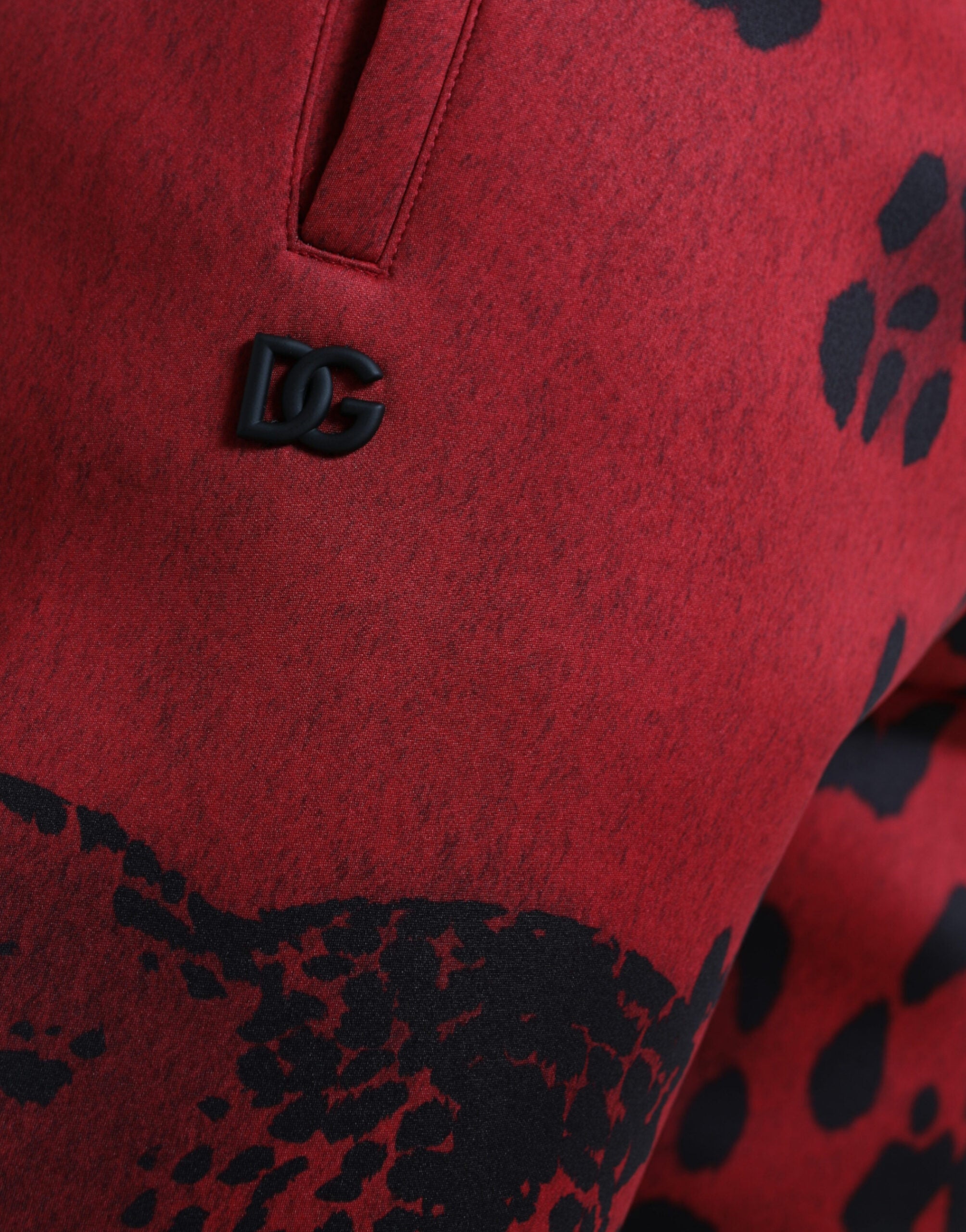 Dolce & Gabbana Red Black Leopard Stretch Jogger Men's Pants