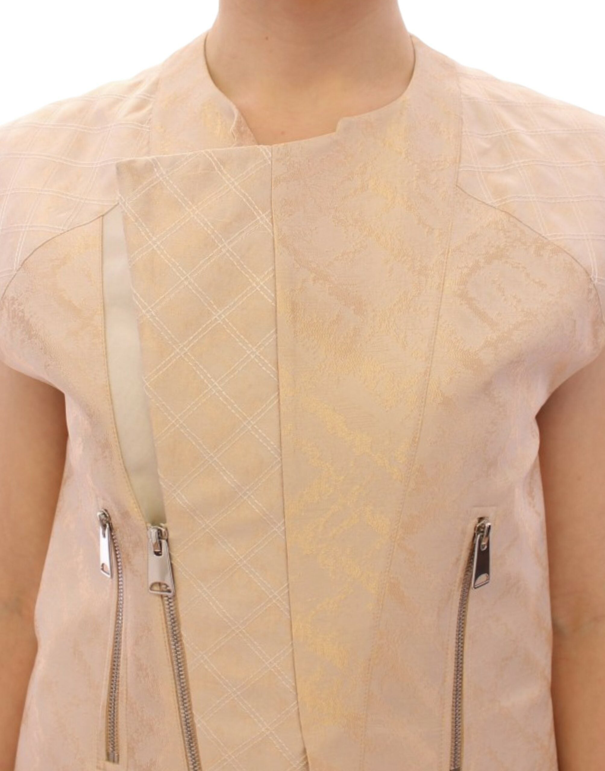 Zeyneptosun Exquisite Beige Brocade Sleeveless Jacket Women's Vest
