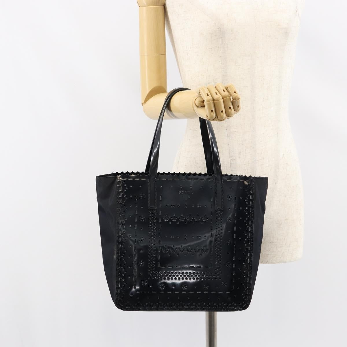 Prada Vintage Tote Tessuto With Leather Black Patent_Leather Tote Bag Bag (Pre-Owned)