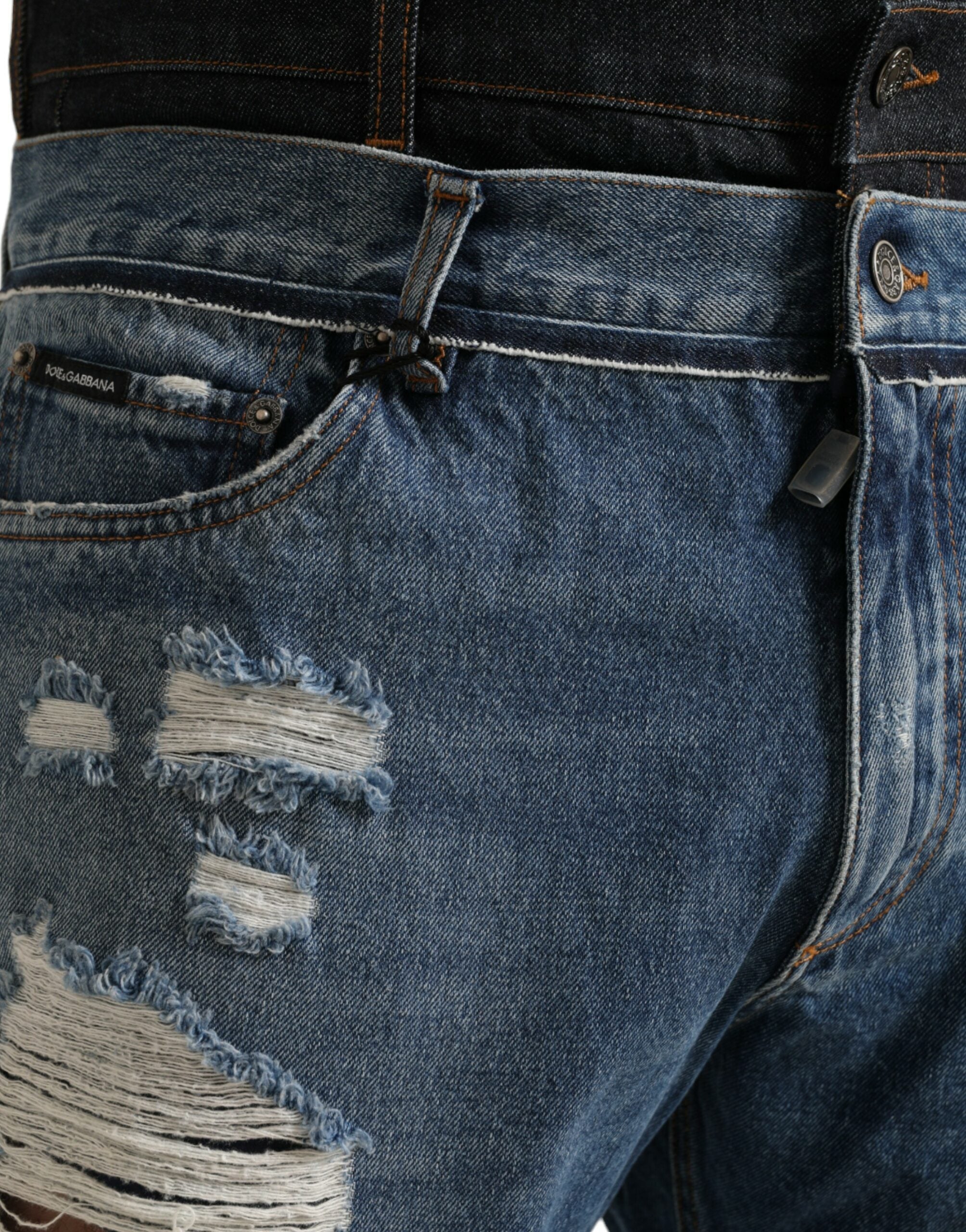 Dolce & Gabbana Blue Tattered Cotton Men Denim Men's Jeans