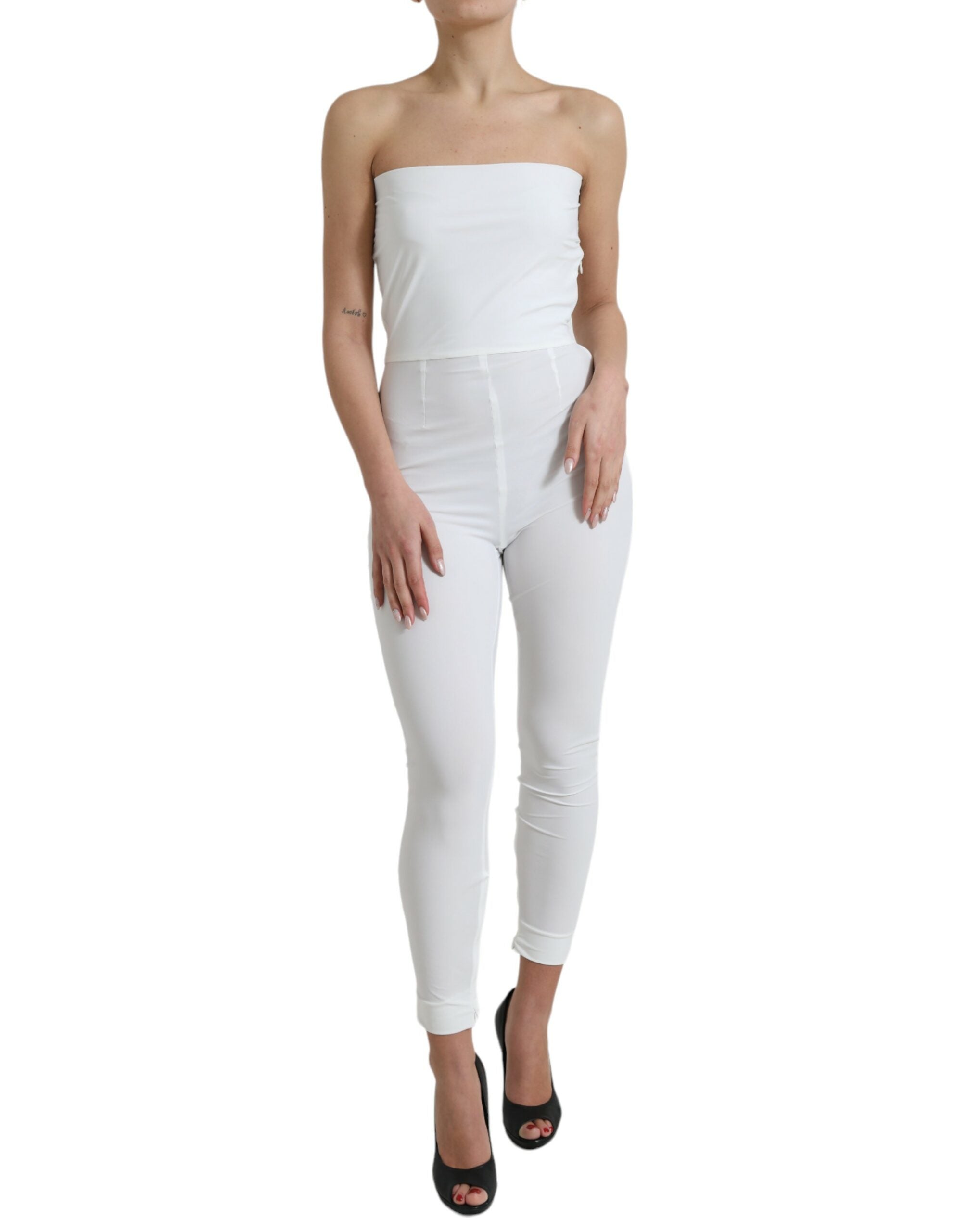 Dolce & Gabbana White Nylon Strapless Bodycon Jumpsuit Women's Dress