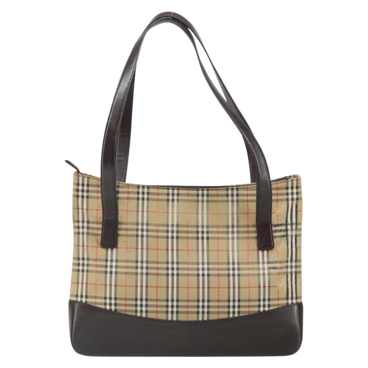 Burberry Nova Check Tote Canvas And Leather Beige Canvas Tote Bag Bag (Pre-Owned)