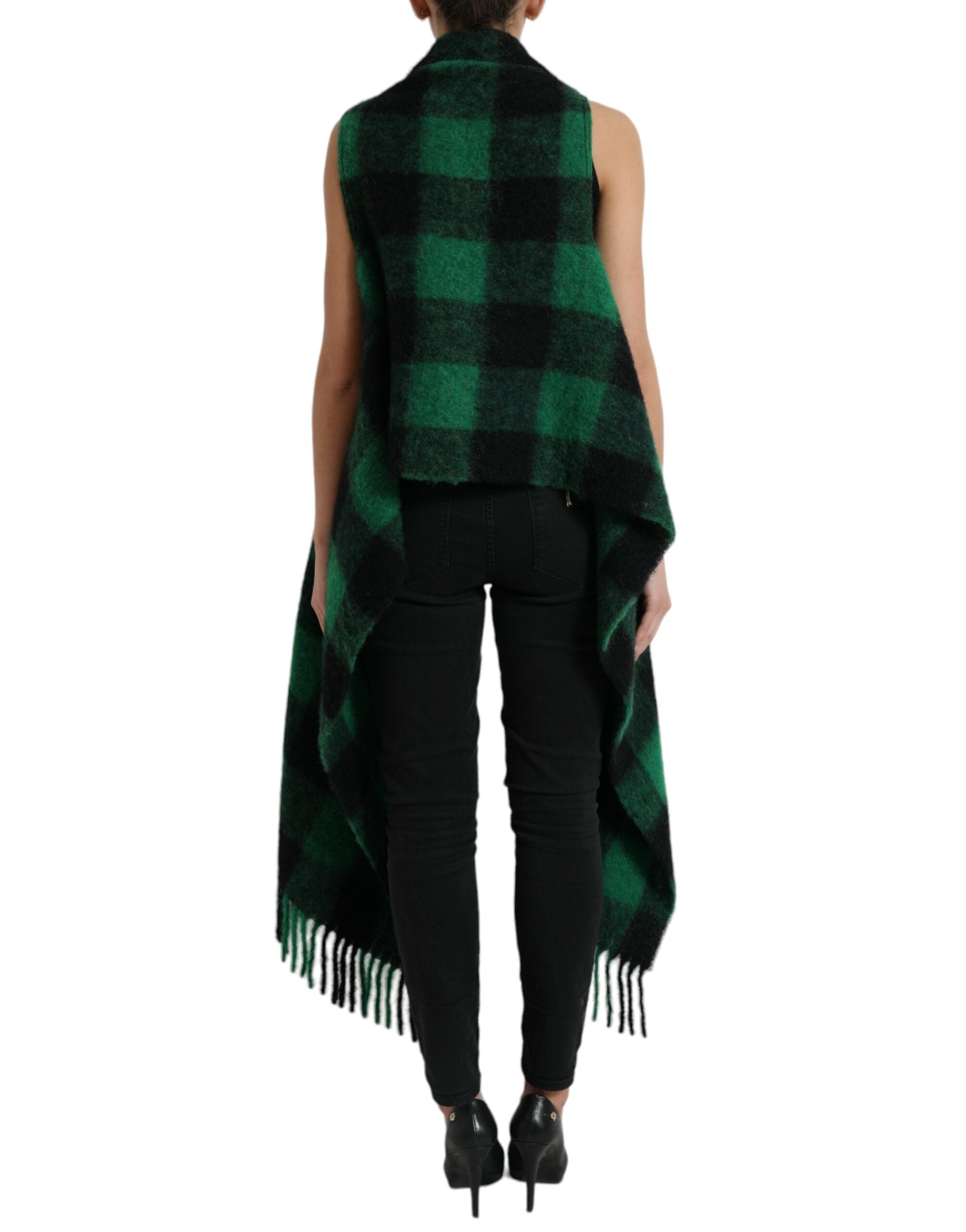 Dolce & Gabbana Black Green Buffalo Check Poncho Coat Women's Jacket