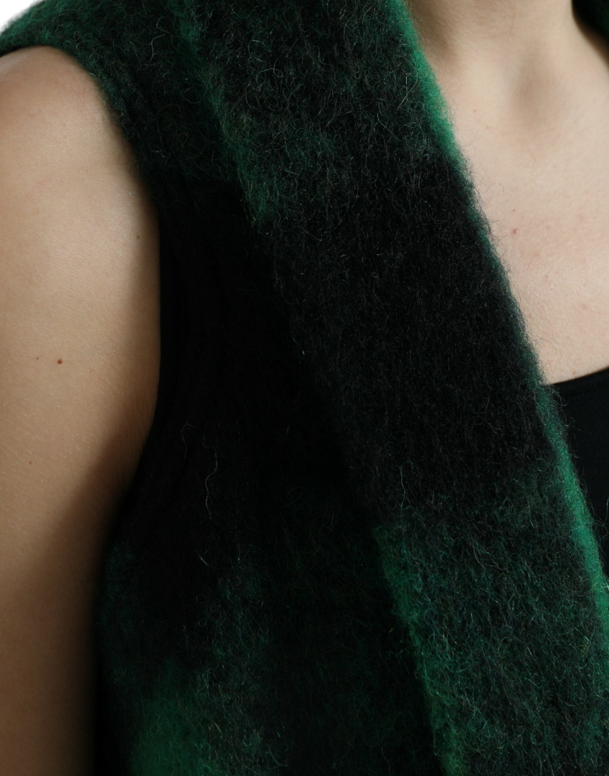 Dolce & Gabbana Black Green Buffalo Check Poncho Coat Women's Jacket