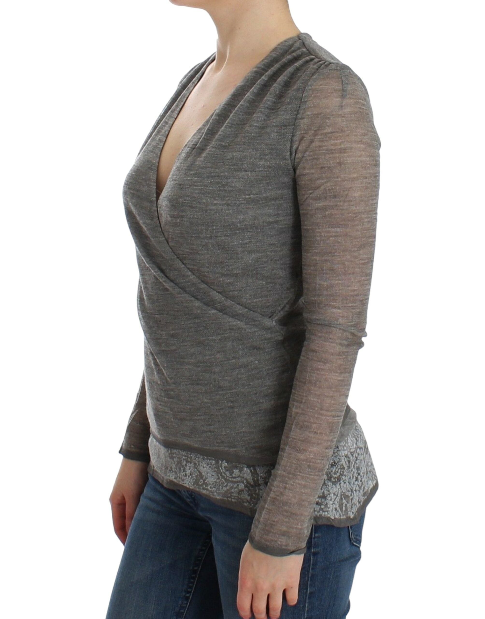 Ermanno Scervino Gray Wool Blend Stretch Long Sleeve Women's Sweater