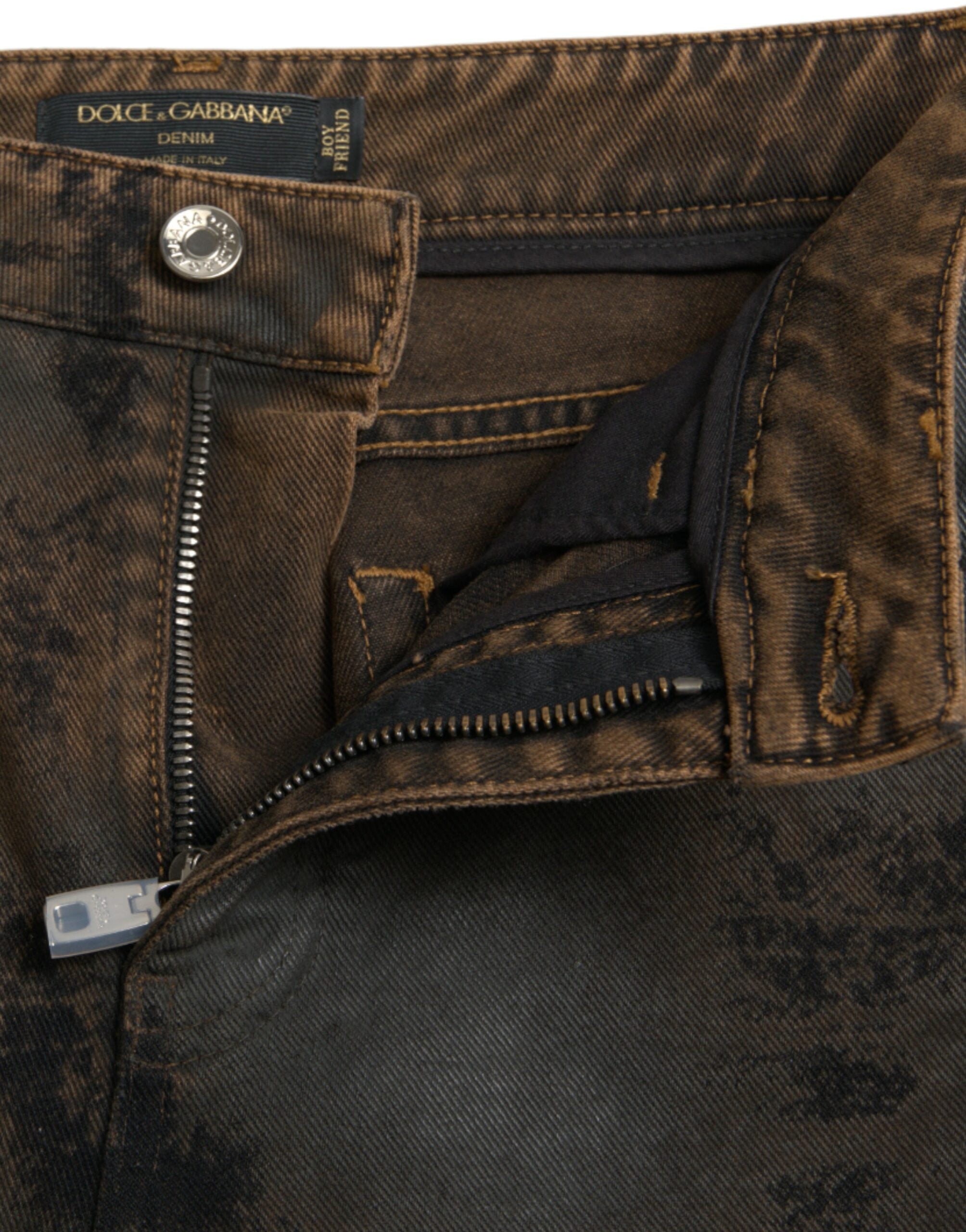 Dolce & Gabbana Brown BOYFRIEND Mid Waist Cotton Denim Women's Jeans