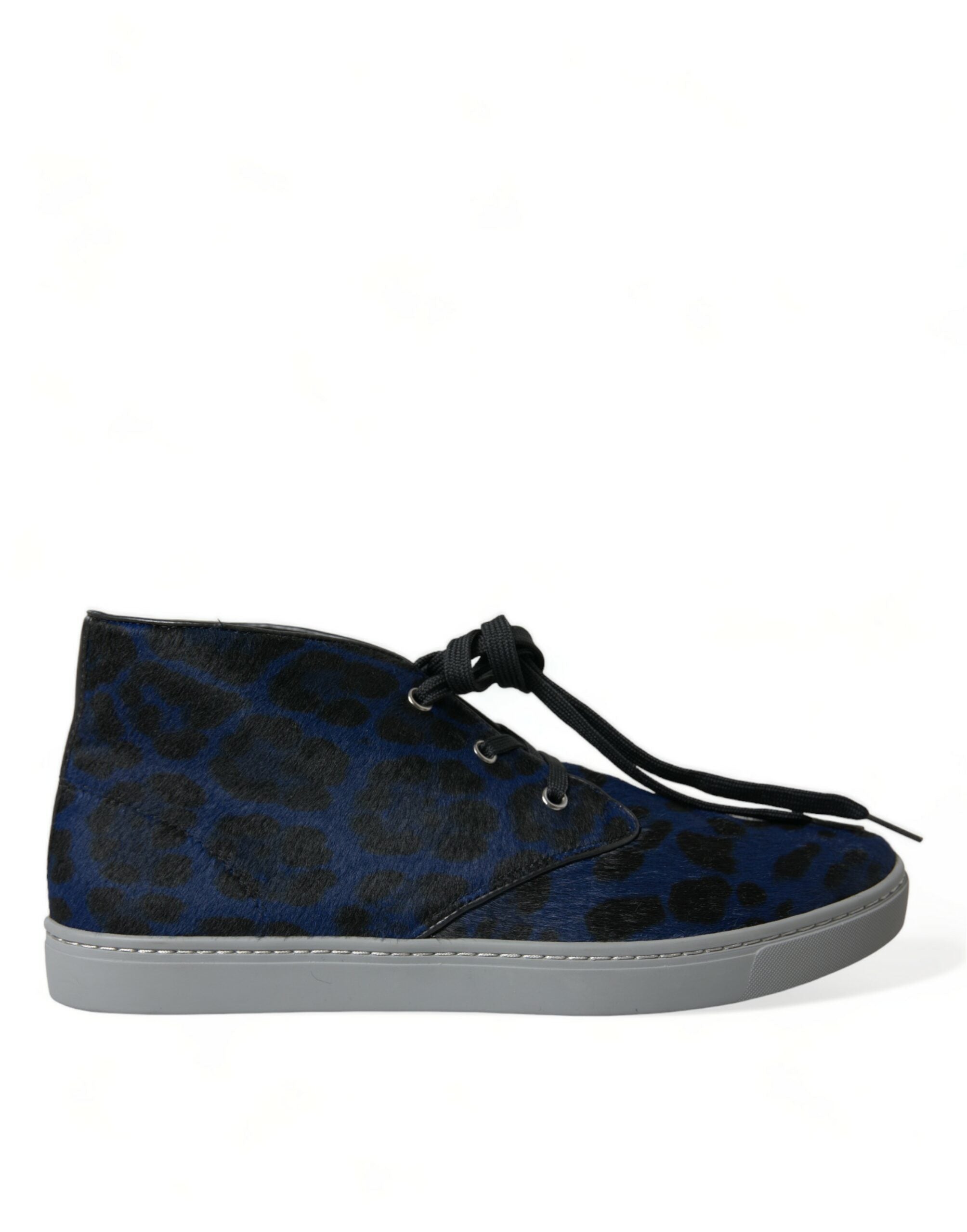 Dolce & Gabbana Blue Calfskin Leopard Mid Top Sneakers Men's Shoes