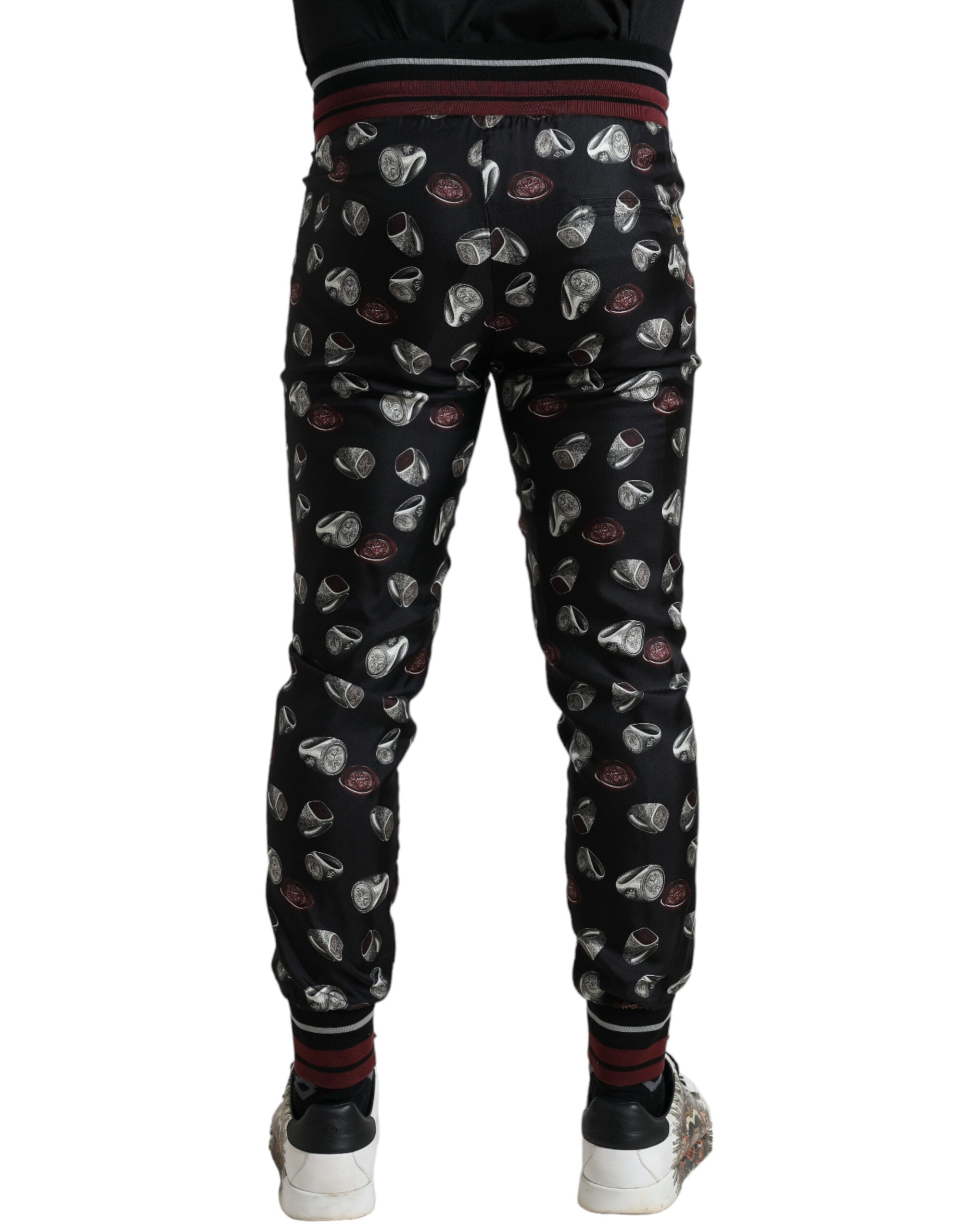 Dolce & Gabbana Black Ring Silk Jogging Trousers Men's Pants