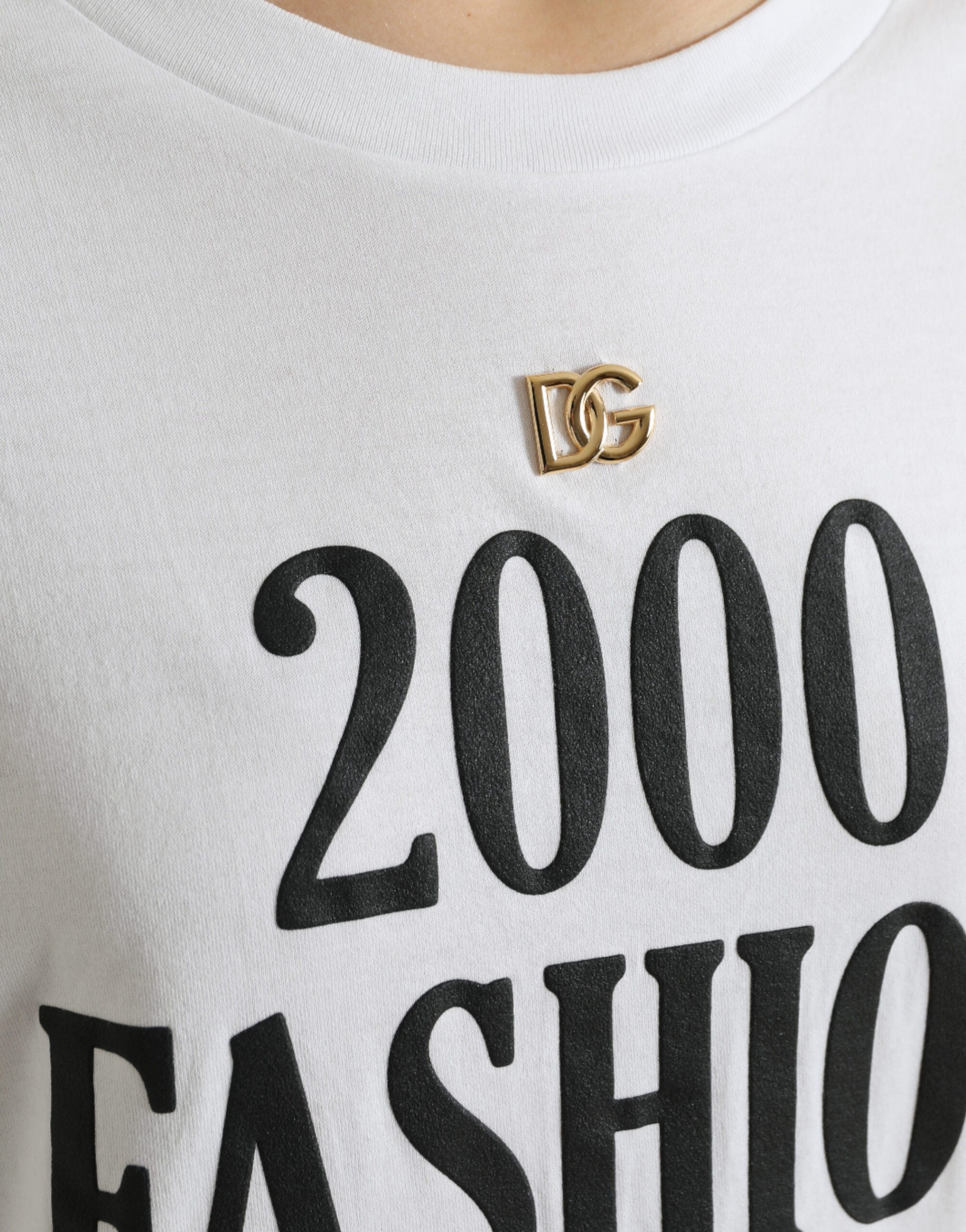 Dolce & Gabbana White Slogan Print Lacing Detailed Women's T-shirt