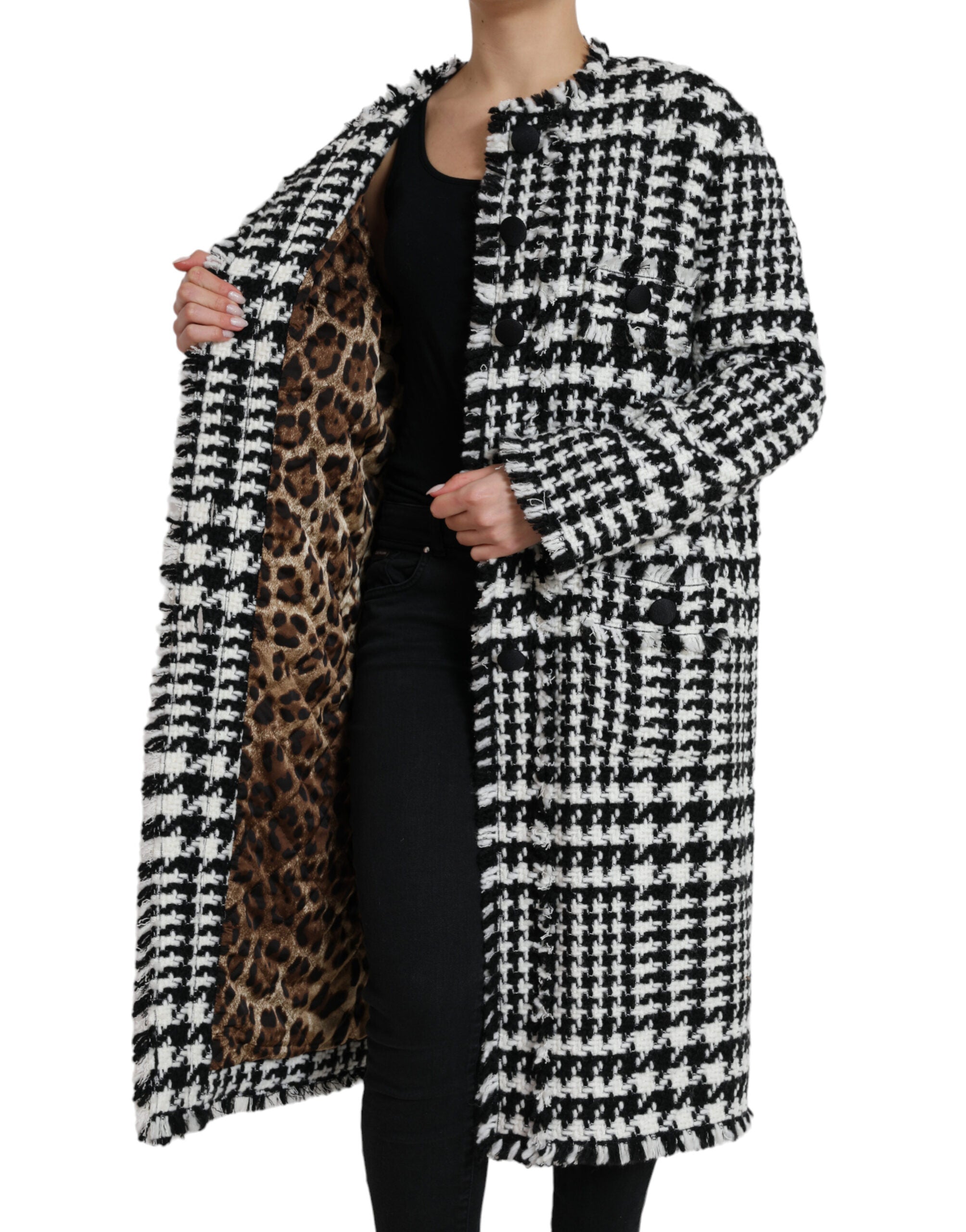 Dolce & Gabbana Black White Houndstooth Trench Coat Women's Jacket