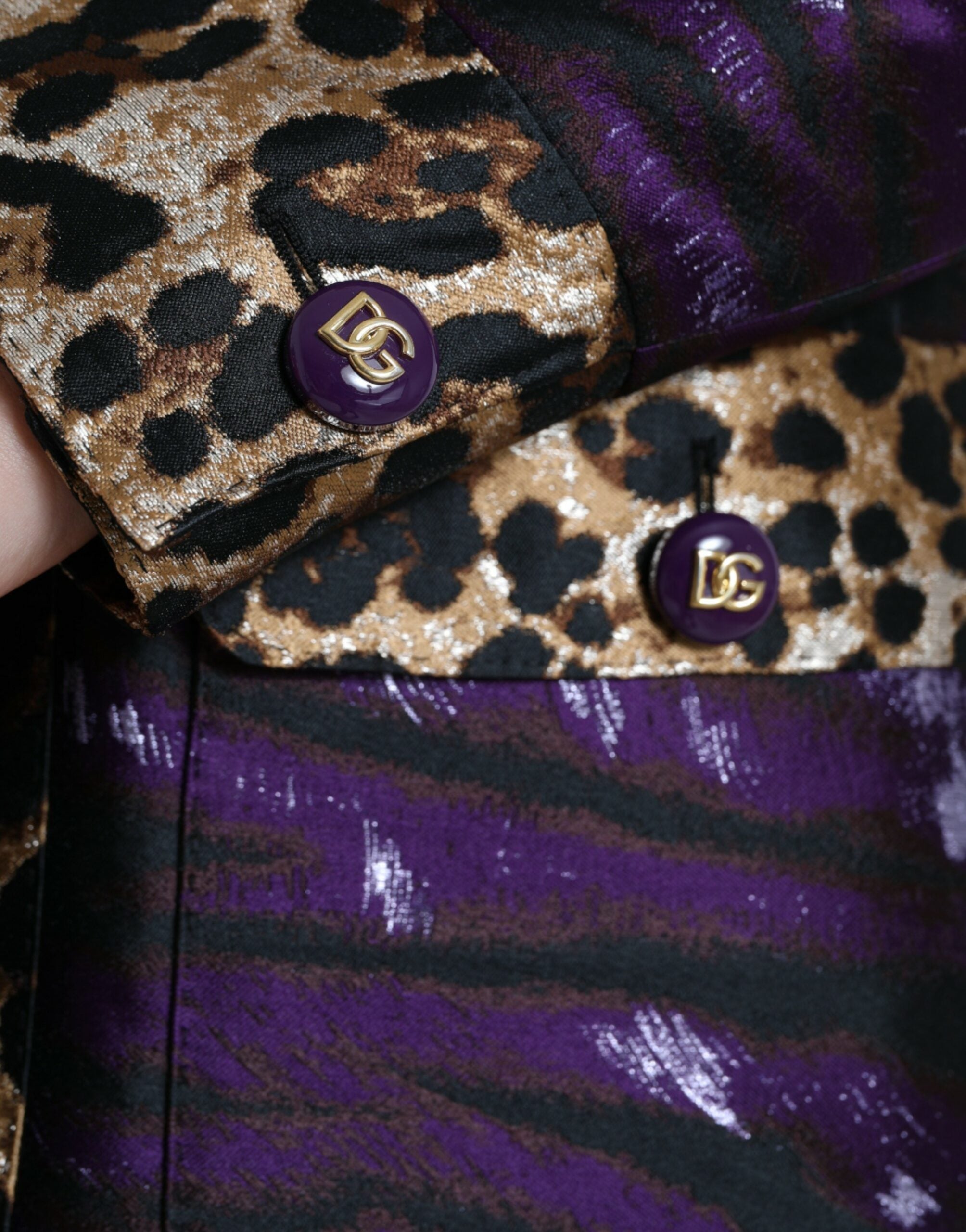 Dolce & Gabbana Purple Lamé Jacquard Tiger Print Coat Women's Jacket