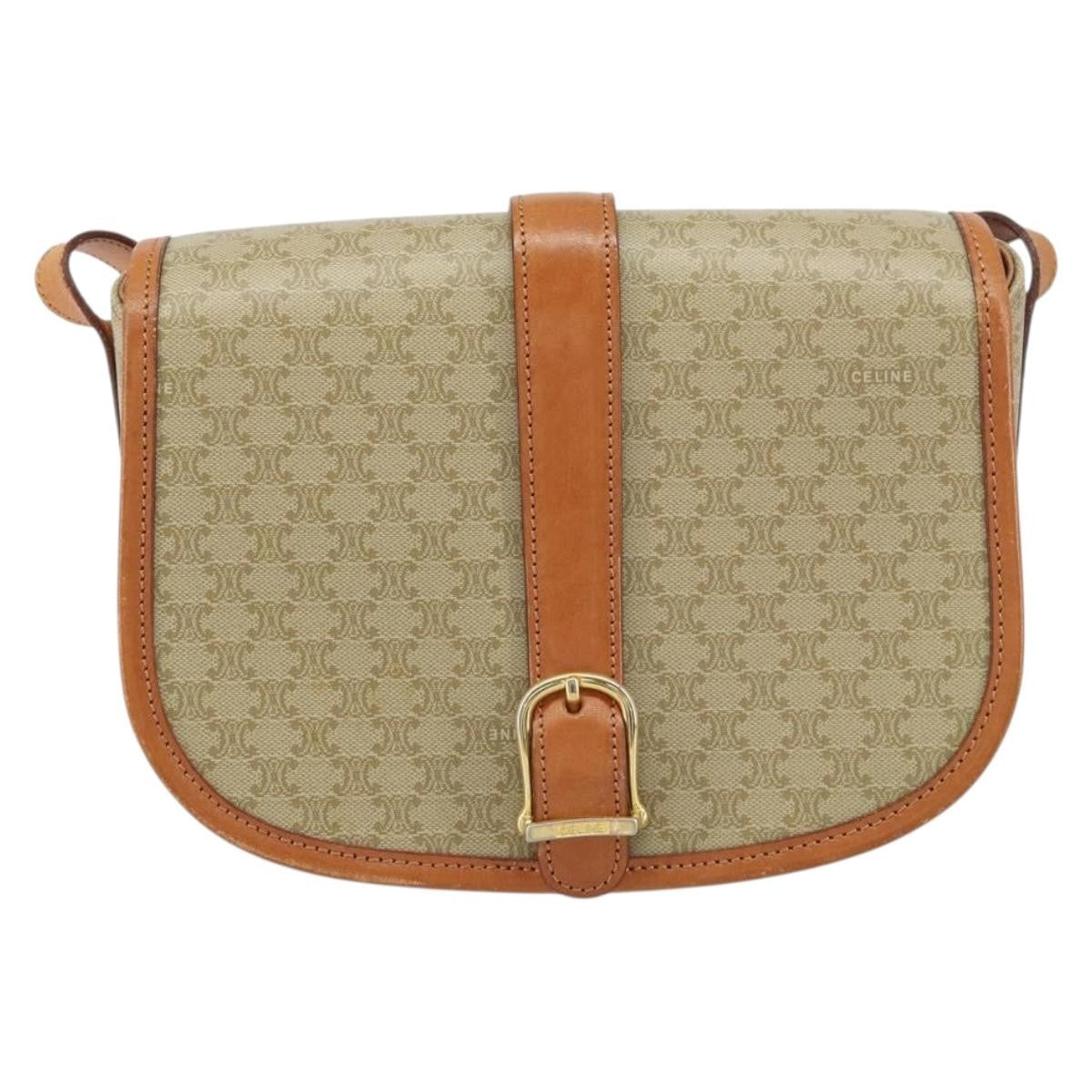 Celine Vintage Macadam Canvas And Leather Beige Canvas Shoulder Bag Bag (Pre-Owned)