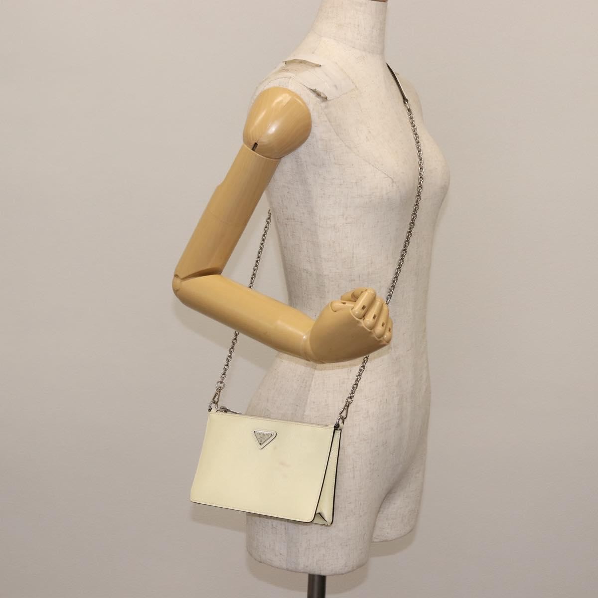 Prada Chain Crossbody Bag Vernice Saffiano Leather White Leather Shoulder Bag Bag (Pre-Owned)