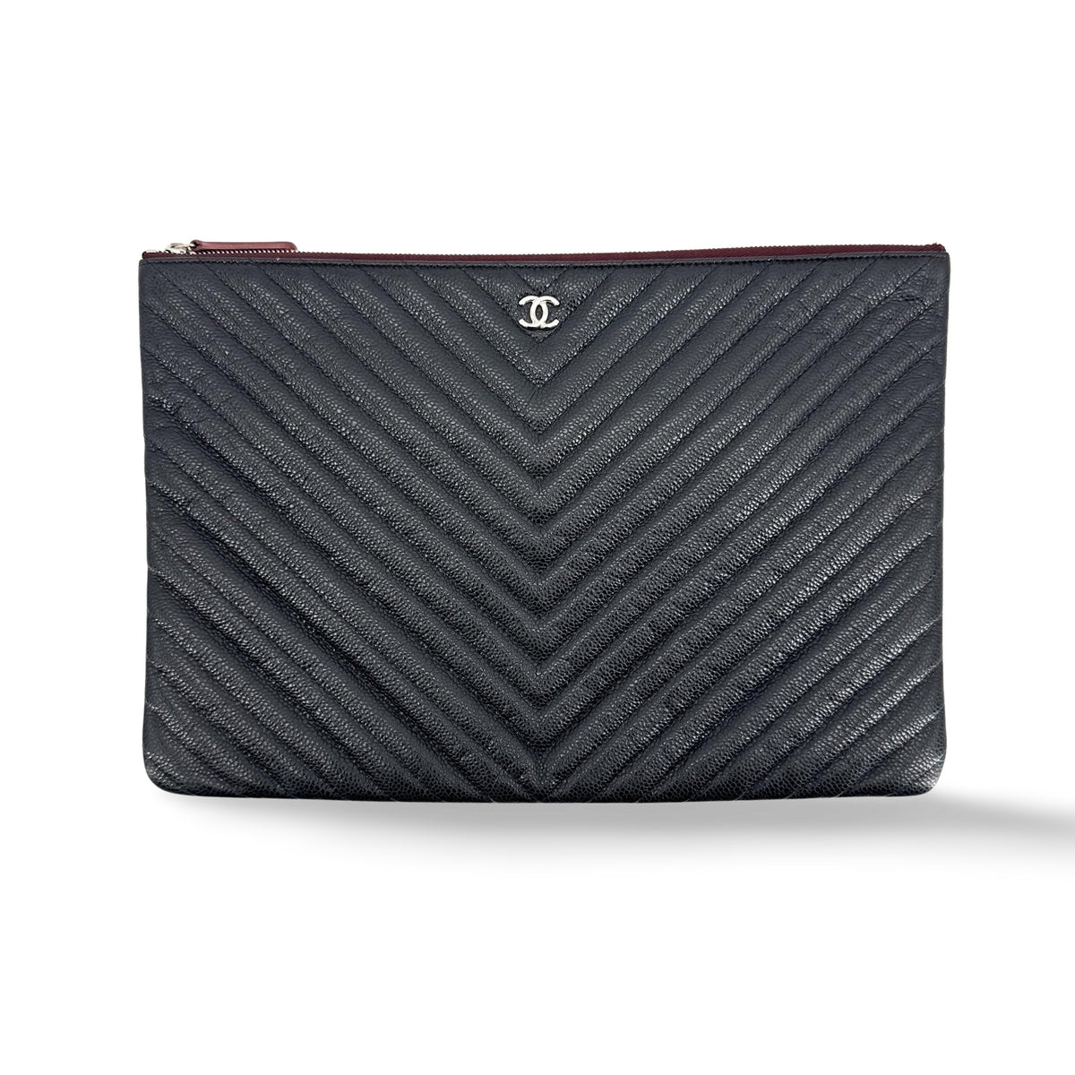 Chanel Charm O Case Chevron Lambskin Black Leather Clutche & Pouche Bag (Pre-Owned)