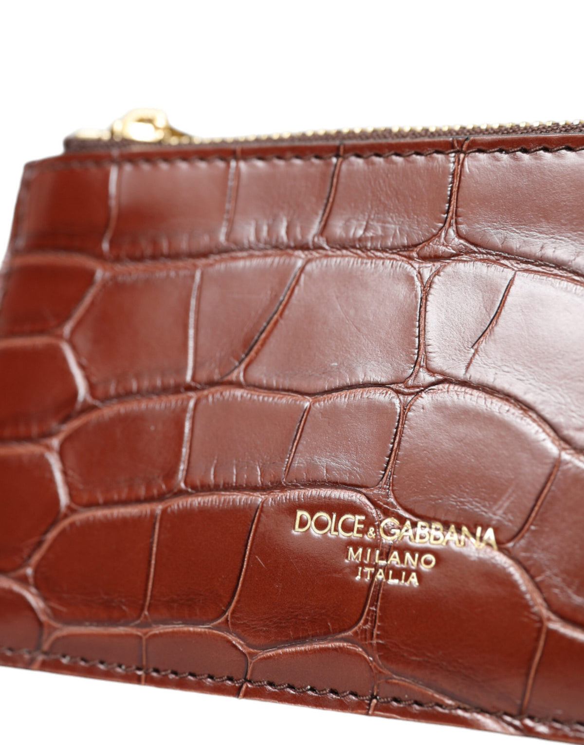 Dolce & Gabbana Brown Alligator Leather Airpods Case Coin Purse Women's Wallet