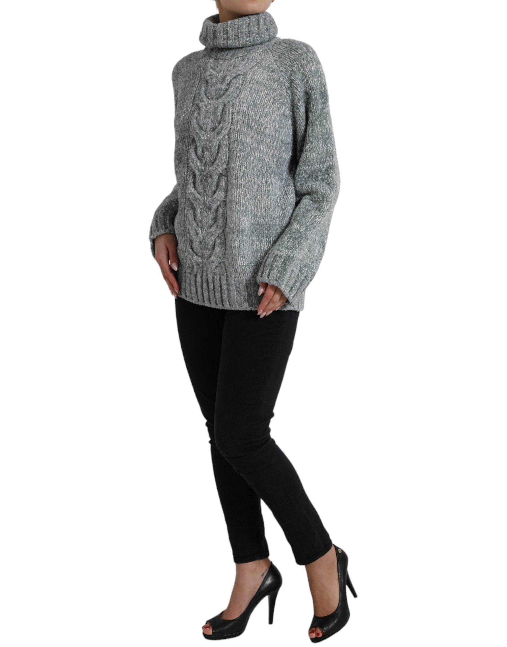 Dolce & Gabbana Gray Cashmere Turtle Neck Pullover Women's Sweater