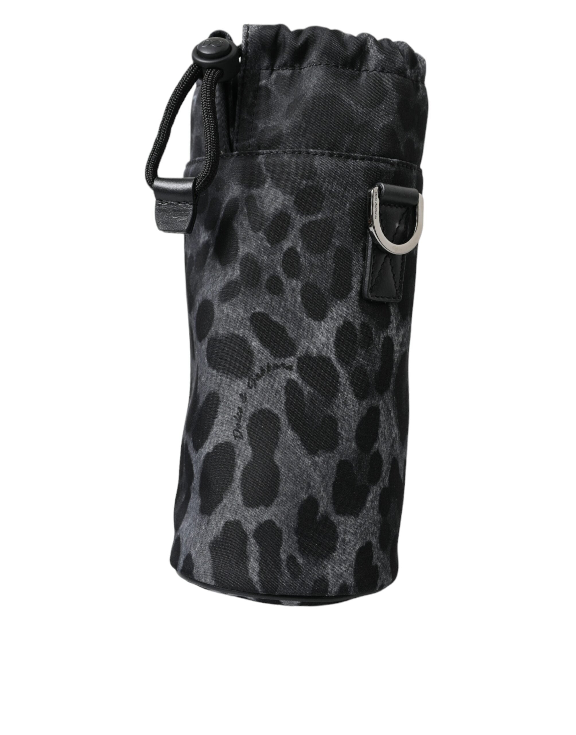 Dolce & Gabbana Black Leopard Round Slim Tote Bottle Cage Men's Bag