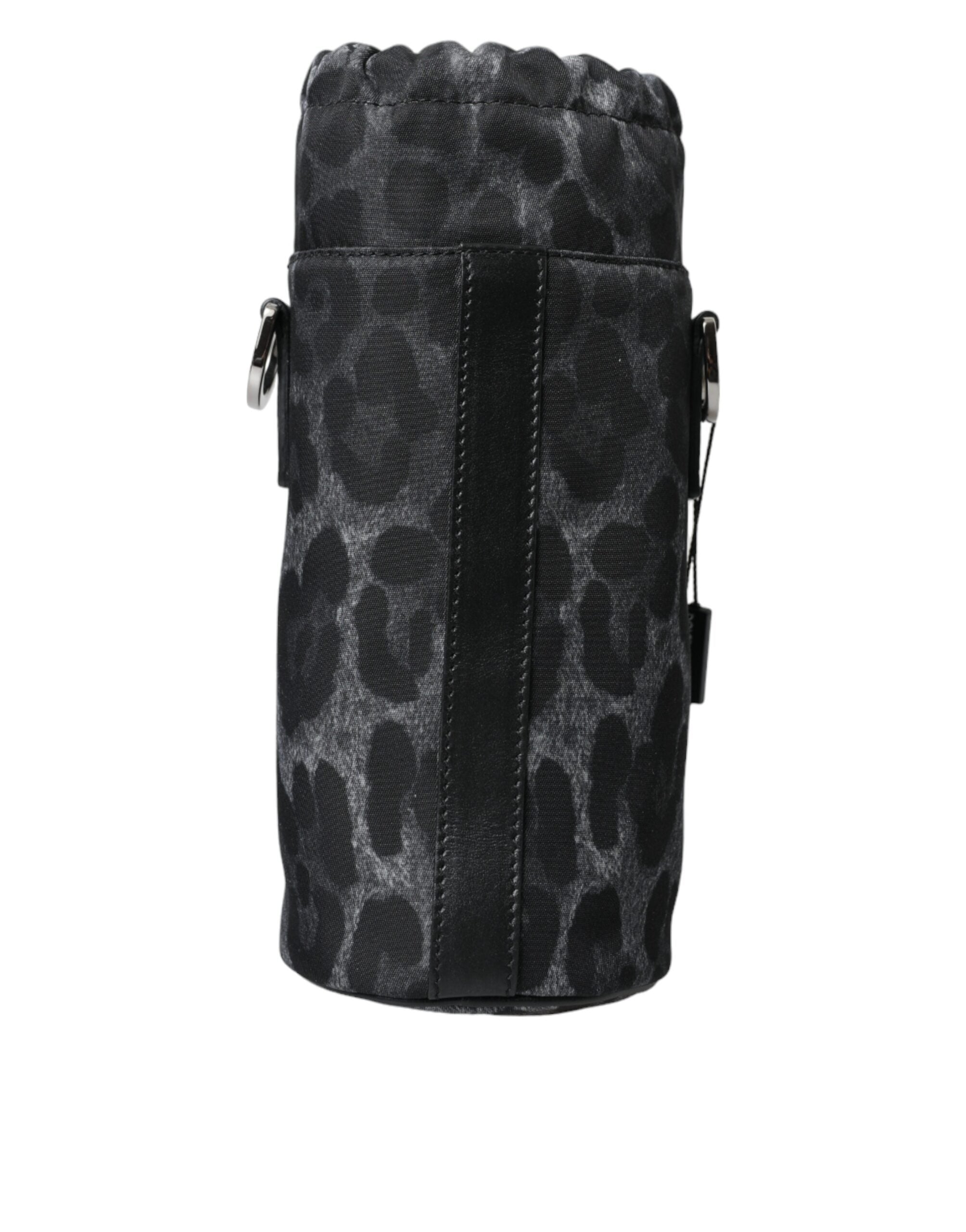 Dolce & Gabbana Black Leopard Round Slim Tote Bottle Cage Men's Bag