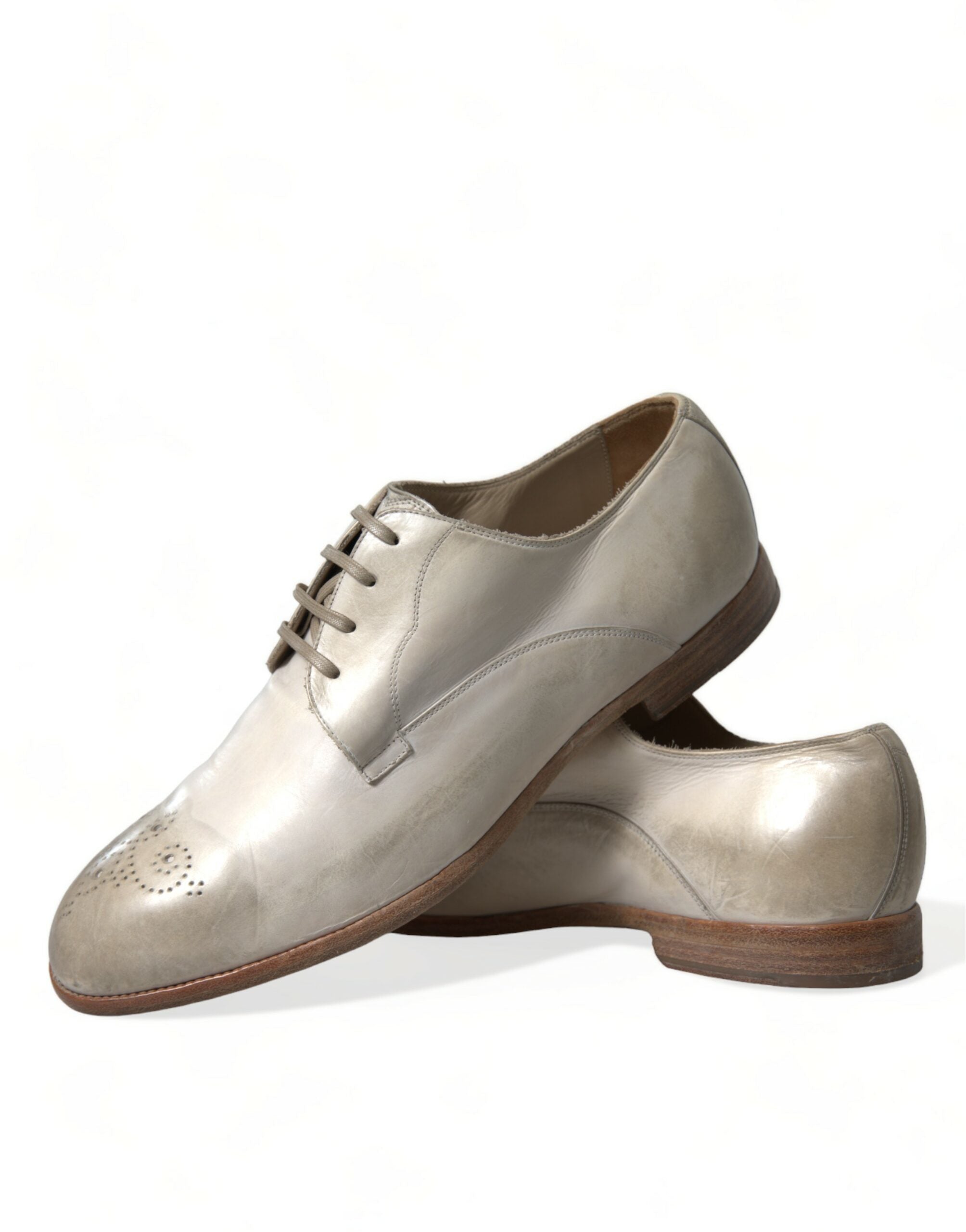 Dolce & Gabbana White Distressed Leather Derby Dress Men's Shoes