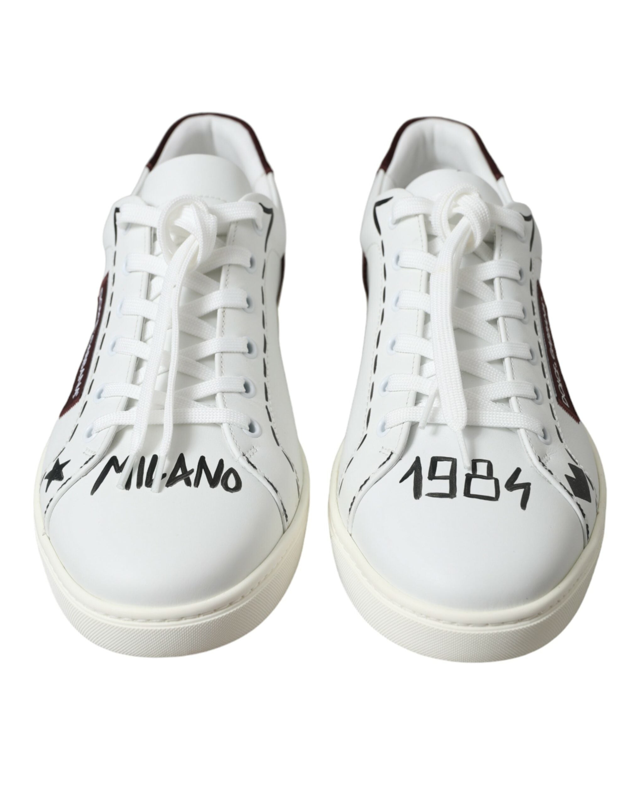 Dolce & Gabbana White Bordeaux Leather Logo Low Top Sneakers Men's Shoes