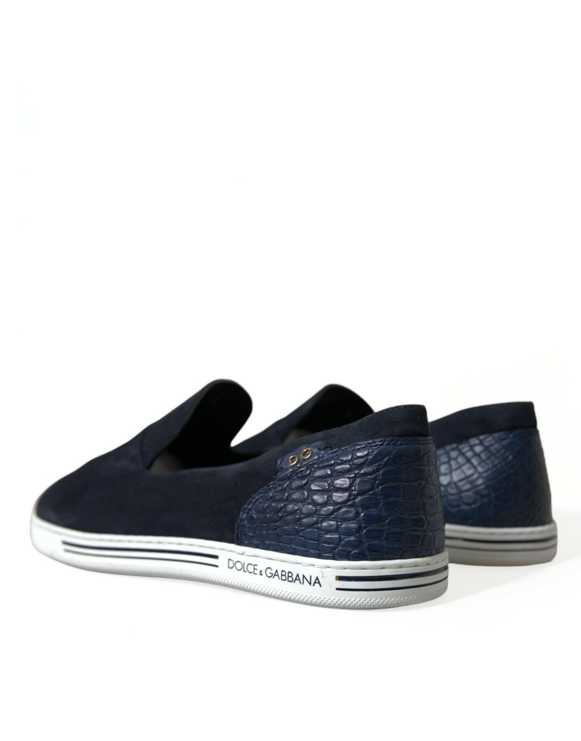 Dolce & Gabbana Blue Suede Caiman Loafers Saint Tropez Men's Shoes