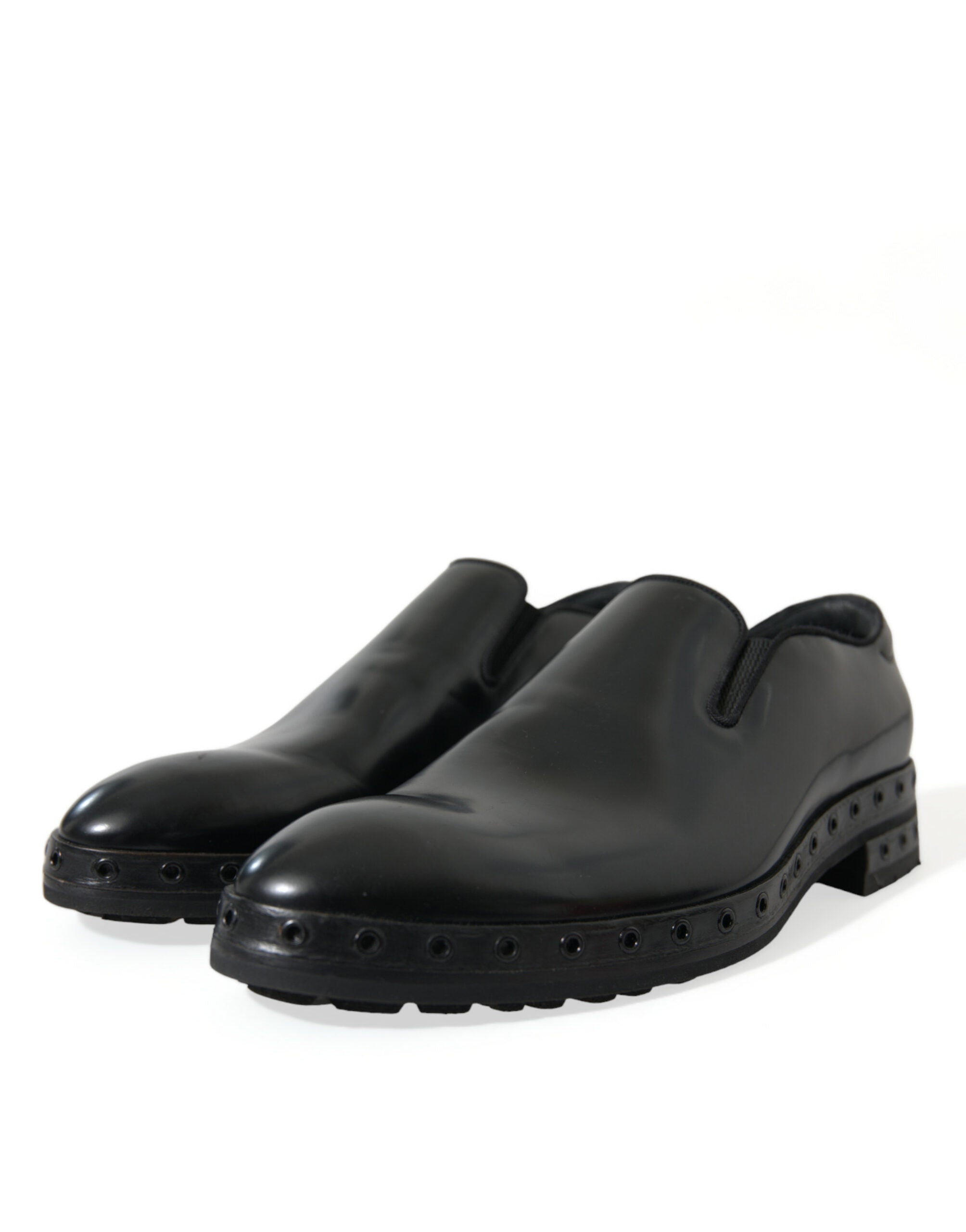 Dolce & Gabbana Black Leather Studded Loafers Dress Men's Shoes