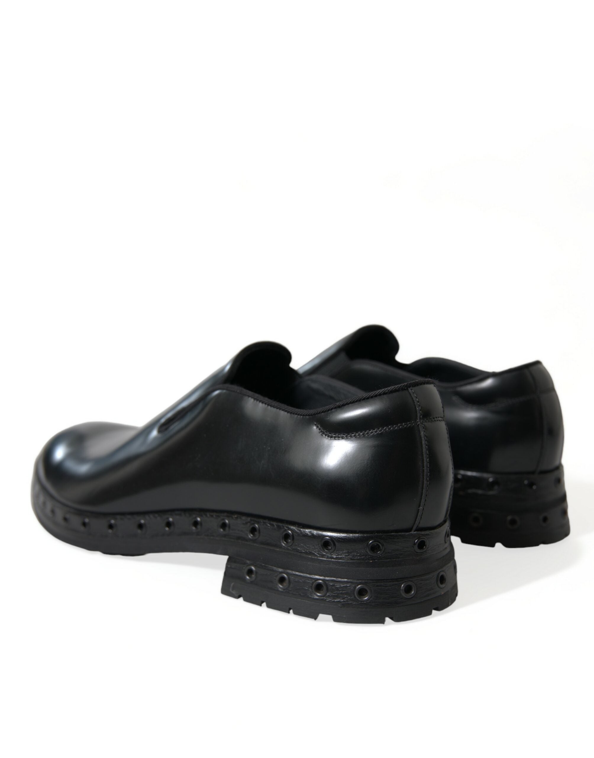 Dolce & Gabbana Black Leather Studded Loafers Dress Men's Shoes