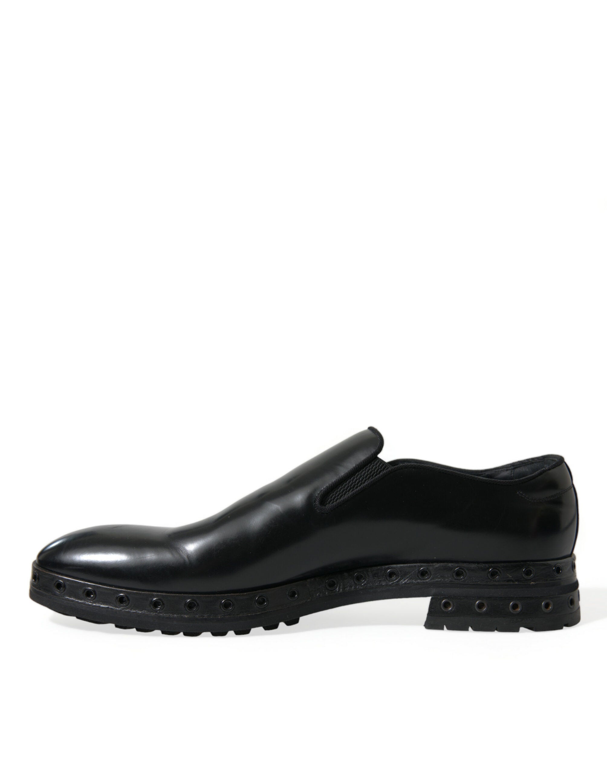 Dolce & Gabbana Black Leather Studded Loafers Dress Men's Shoes