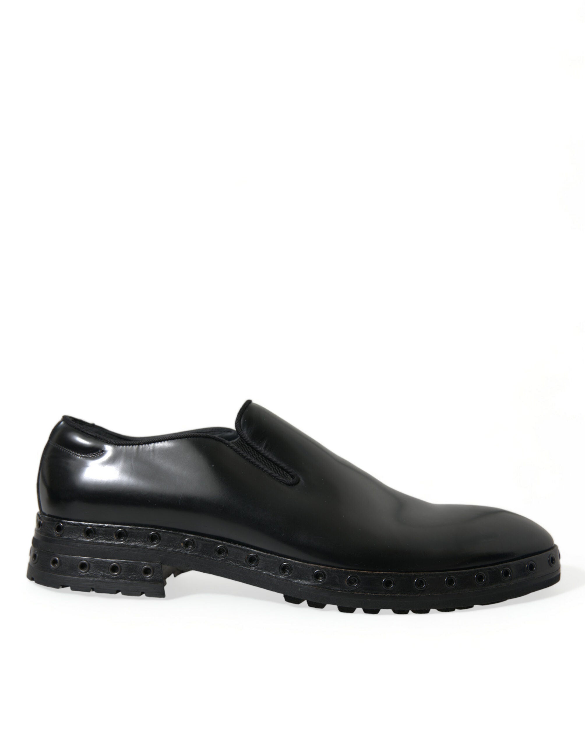 Dolce & Gabbana Black Leather Studded Loafers Dress Men's Shoes
