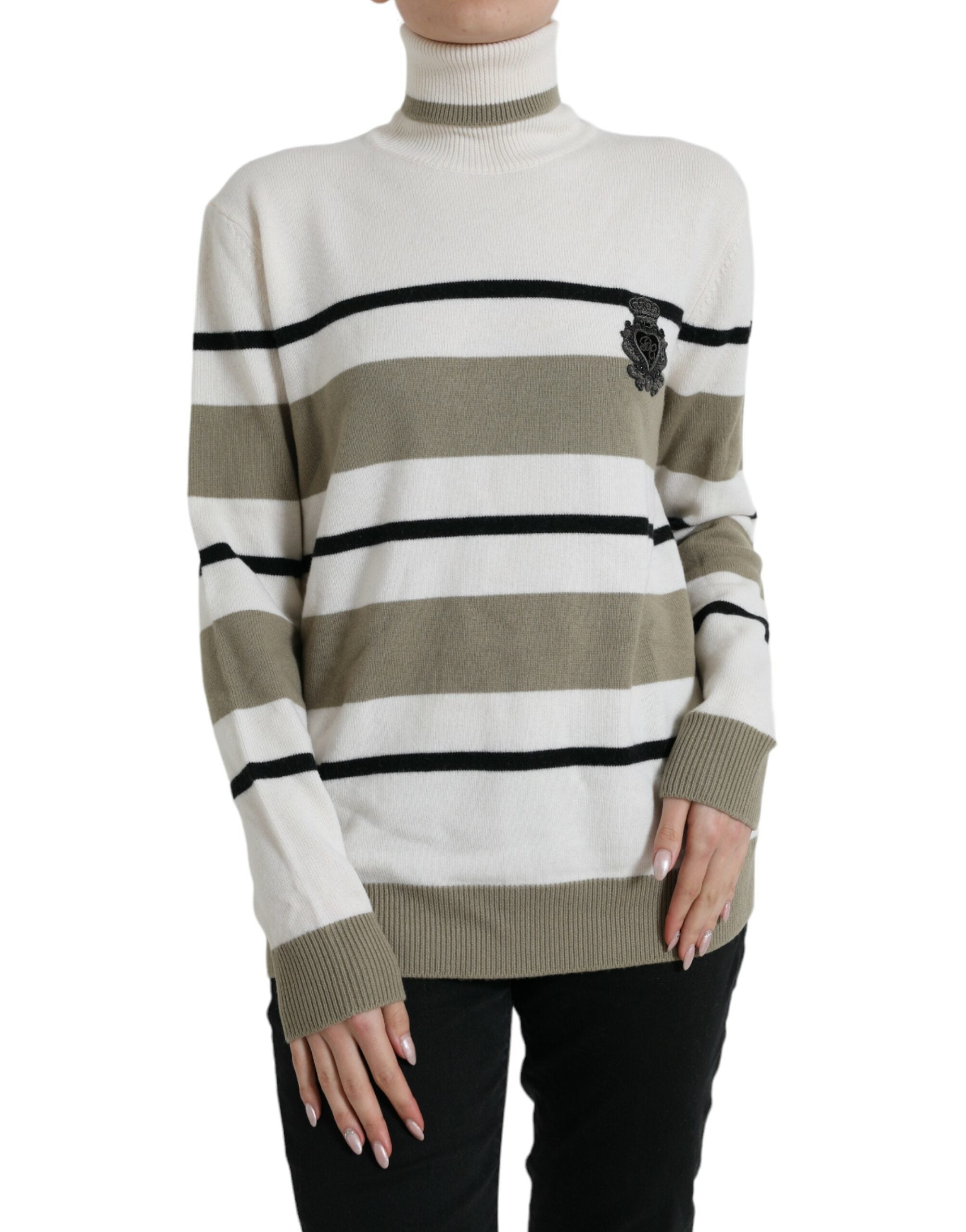 Dolce & Gabbana Italian Striped Wool Turtleneck Women's Sweater