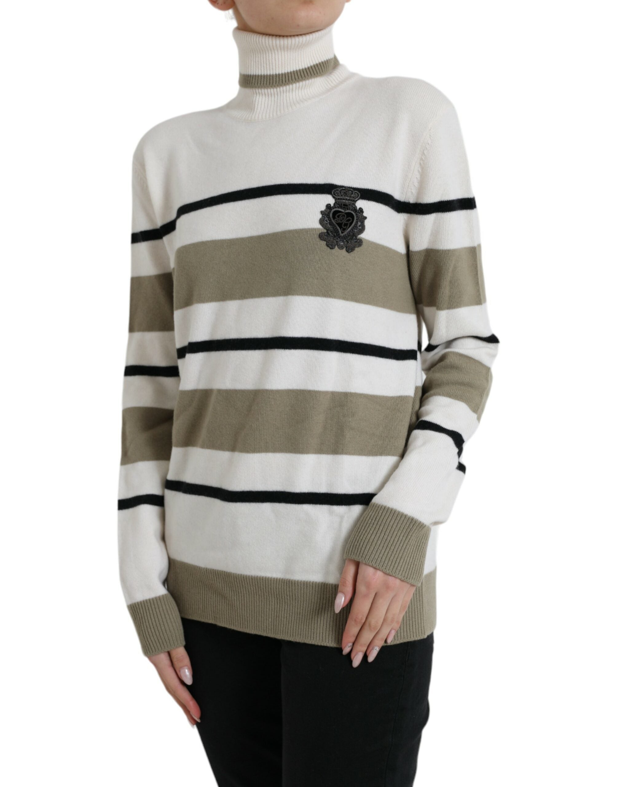 Dolce & Gabbana Italian Striped Wool Turtleneck Women's Sweater