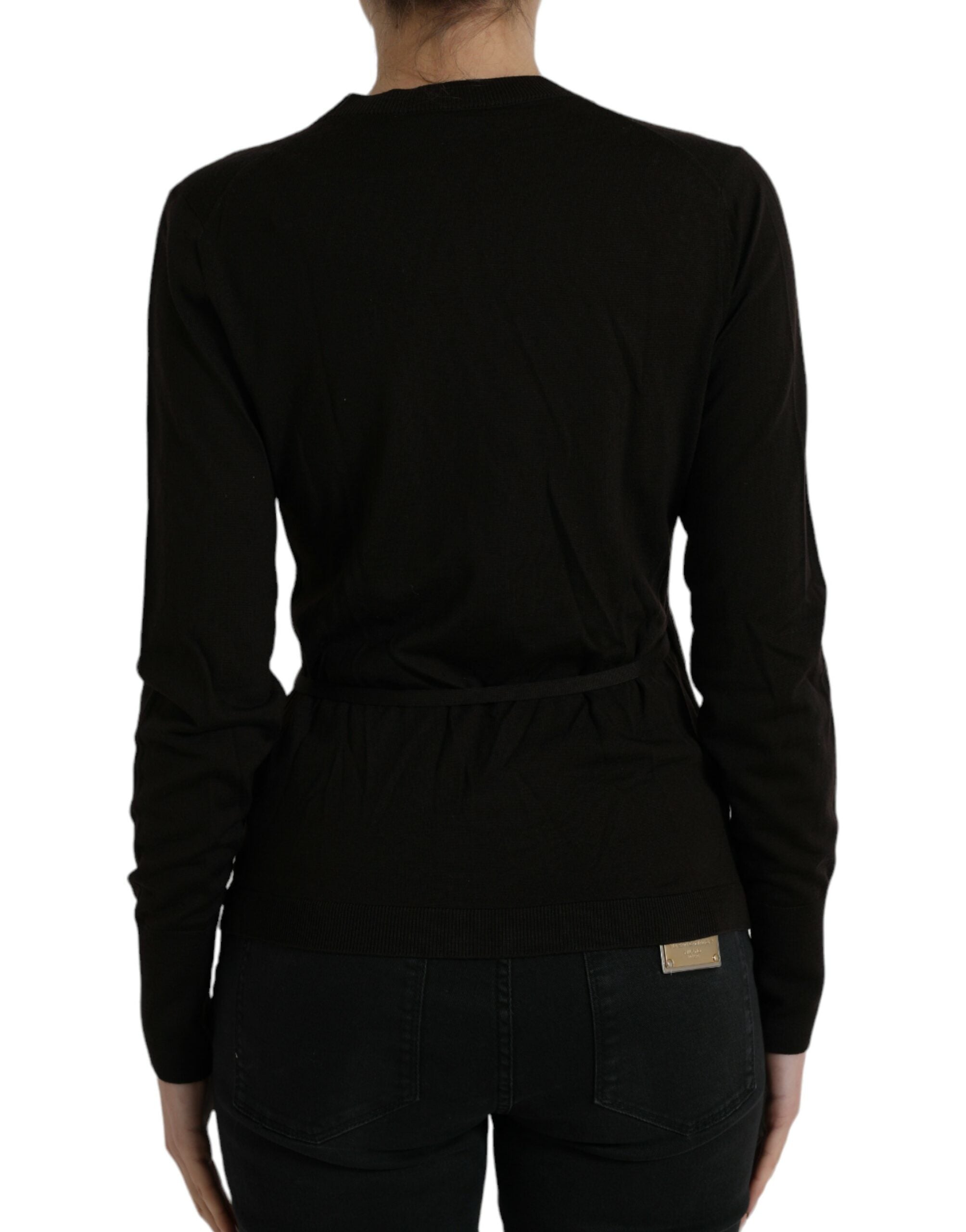 Dolce & Gabbana Black Wool V-neck Crossed Cardigan Women's Sweater