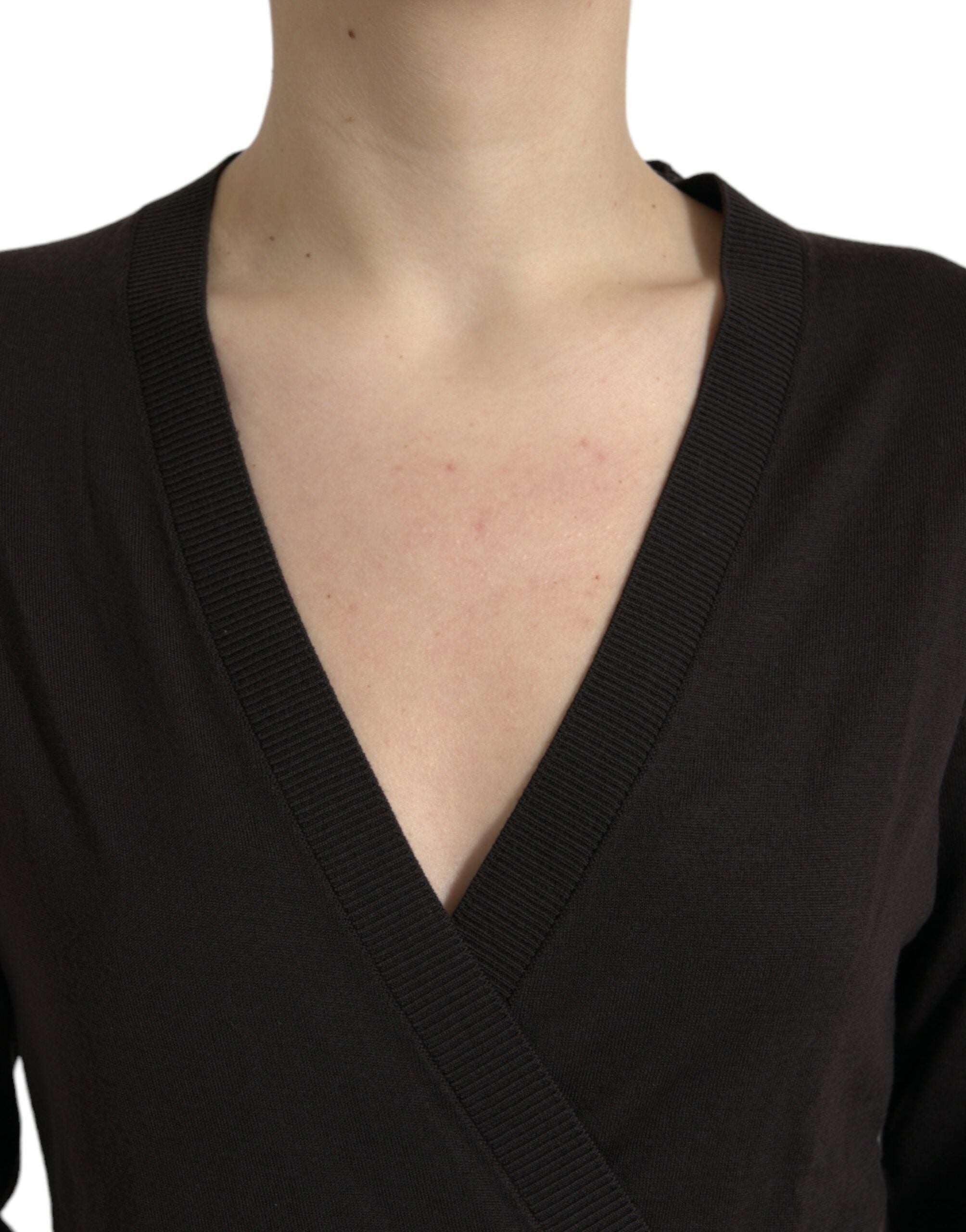 Dolce & Gabbana Black Wool V-neck Crossed Cardigan Women's Sweater