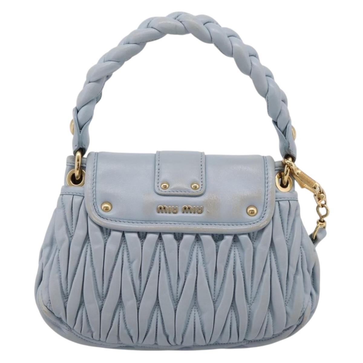 Miu Miu Coffer Hobo Matelasse Leather Blue Leather Handbag (Pre-Owned)