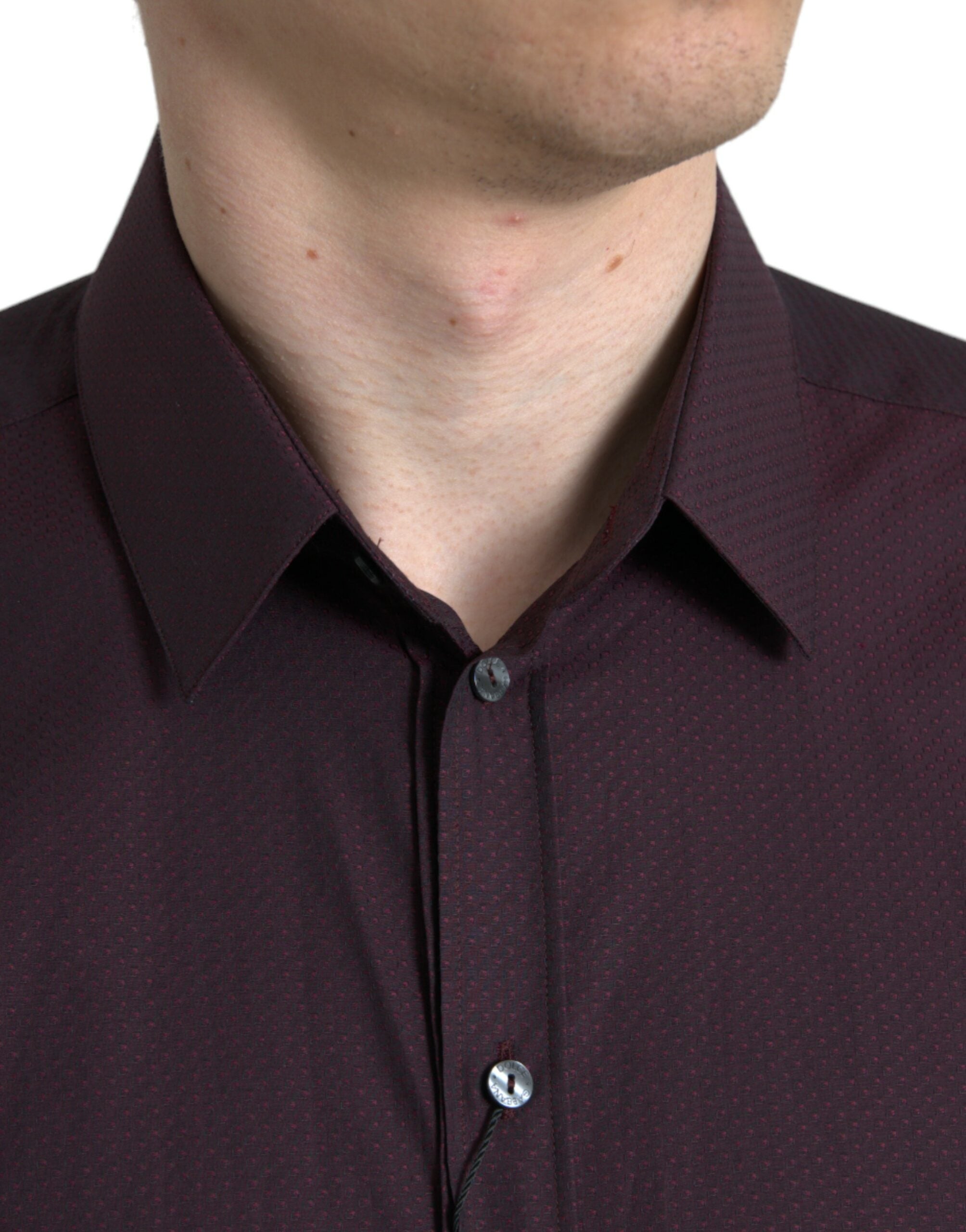 Dolce & Gabbana Maroon Jacquard Formal Dress MARTINI Men's Shirt
