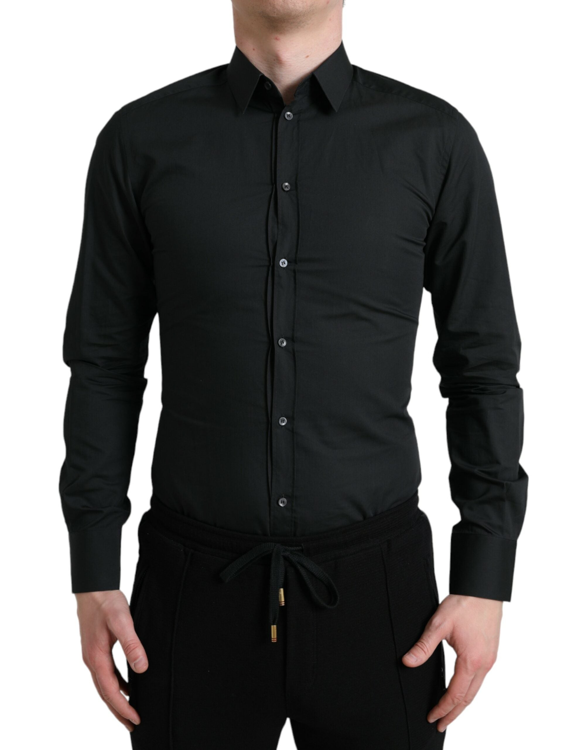 Dolce & Gabbana Elegant Slim Black Silk Blend Dress Men's Shirt