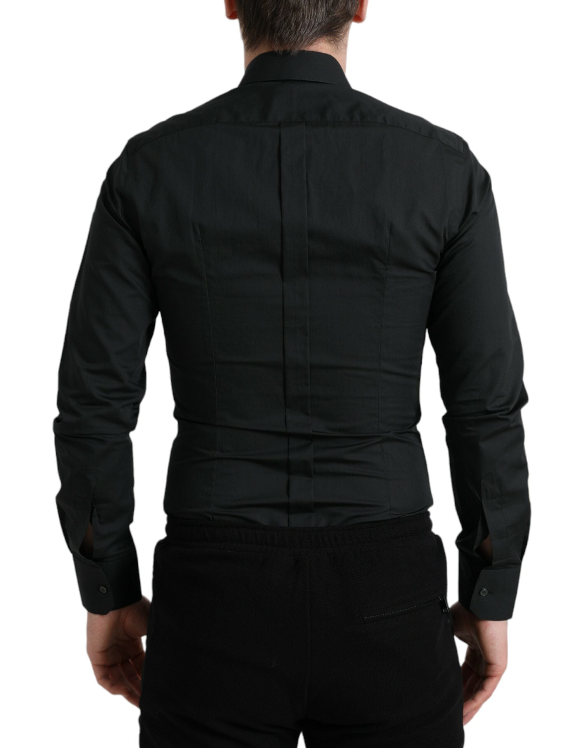 Dolce & Gabbana Elegant Slim Black Silk Blend Dress Men's Shirt