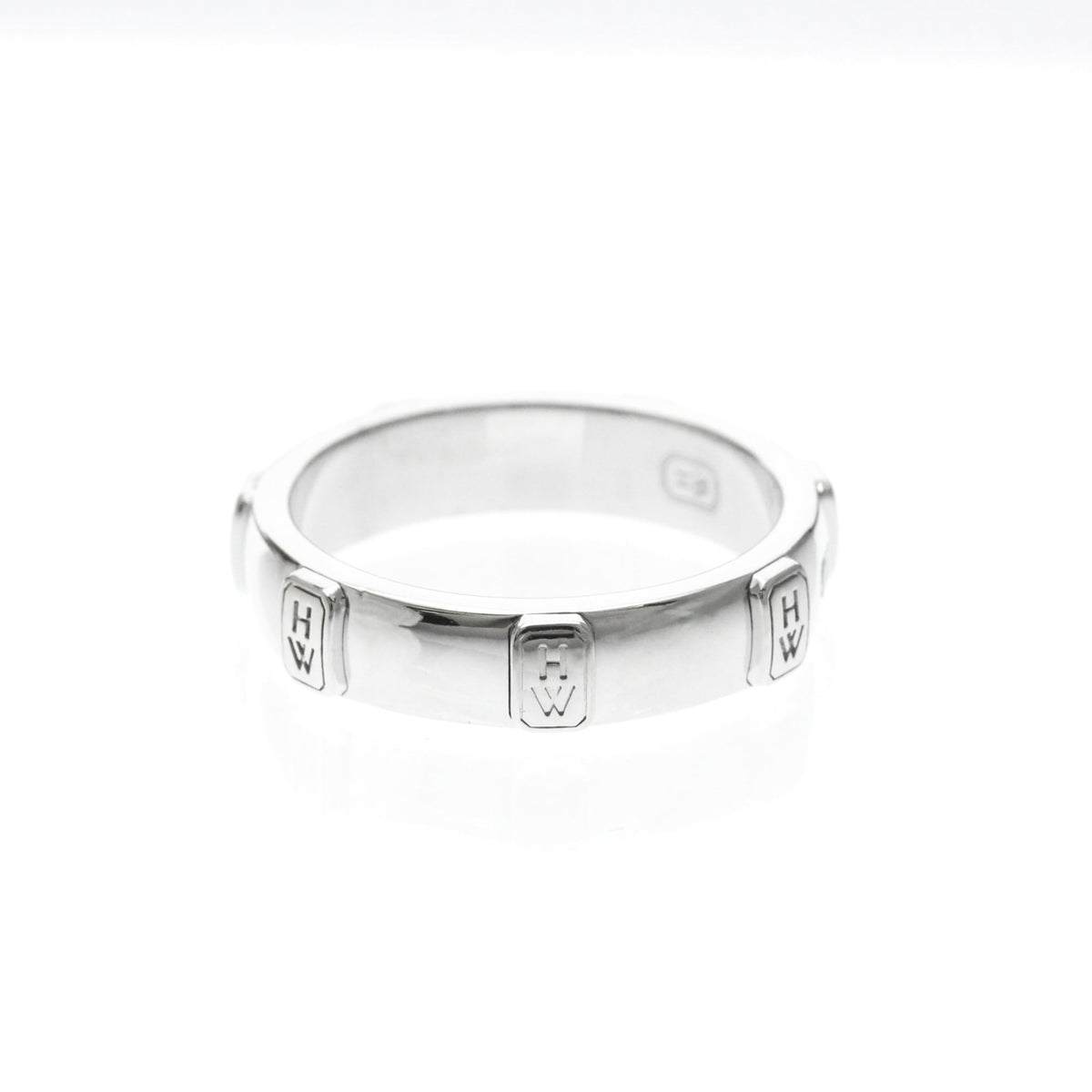 Harry Winston Hw Logo Band 18K White Gold With Diamond Silver White_Gold Ring Jewelry (Pre-Owned)