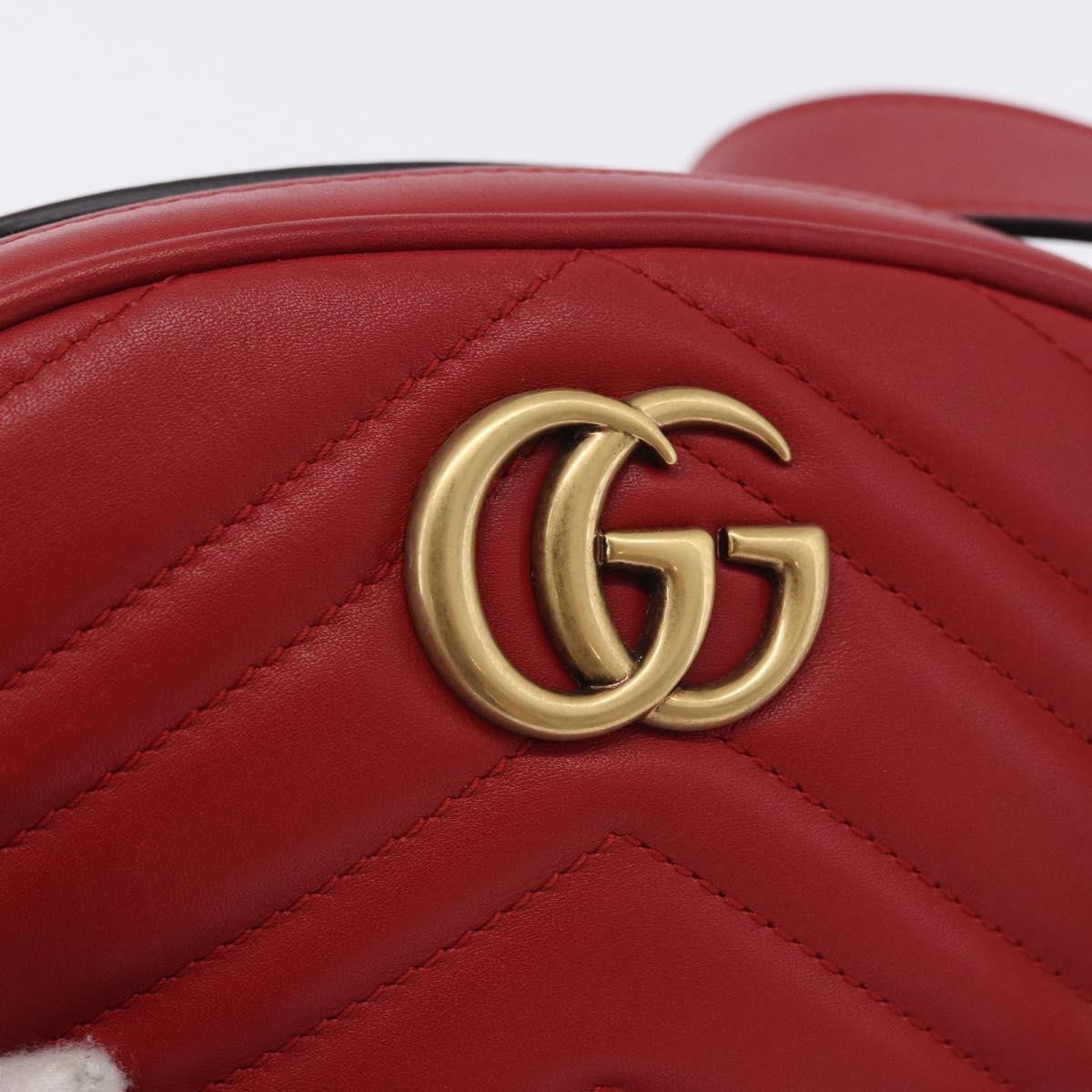 Gucci Gg Marmont Belt Matelasse Leather Red Leather Handbag (Pre-Owned)