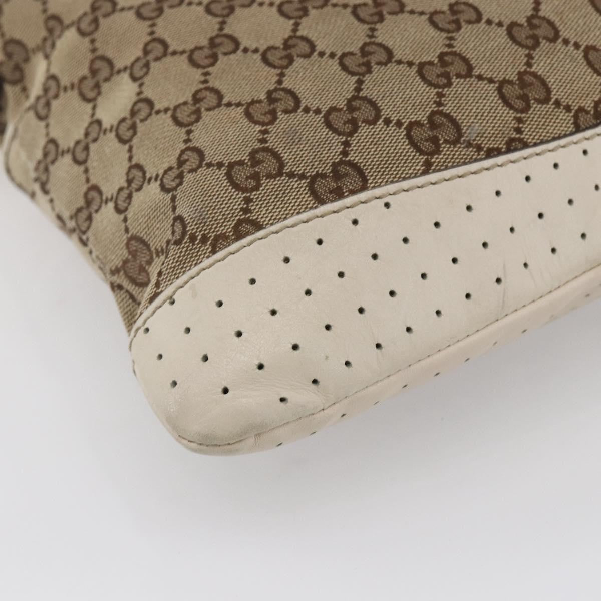 Gucci Zip Messenger Gg Canvas With Perforated Leather Beige Canvas Shoulder Bag Bag (Pre-Owned)