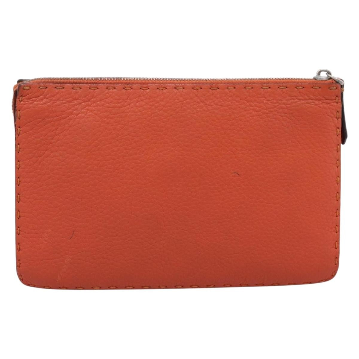 Fendi Selleria Zip Clutch Leather Orange Leather Clutche & Pouche Bag (Pre-Owned)