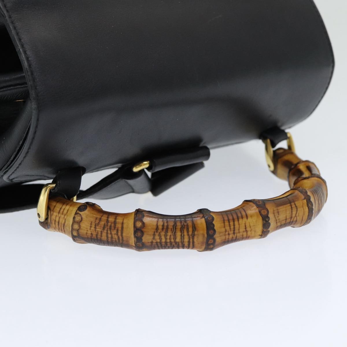 Gucci Vintage Bamboo Leather Black Leather Backpack Bag (Pre-Owned)